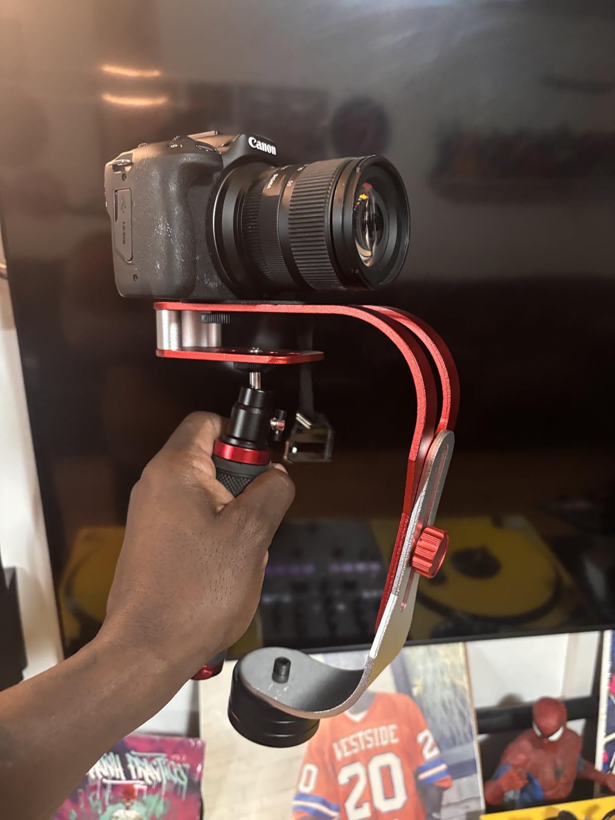 AFUNTA Pro Handheld Video DSLR Camera Stabilizer Steady Compatible GoPro Cannon Nikon Sony Camera Cam Camcorder DV Smartphone up to 2.1 lbs with Smooth Pro Steady Glide -Red/Silver/Black customer photo 1