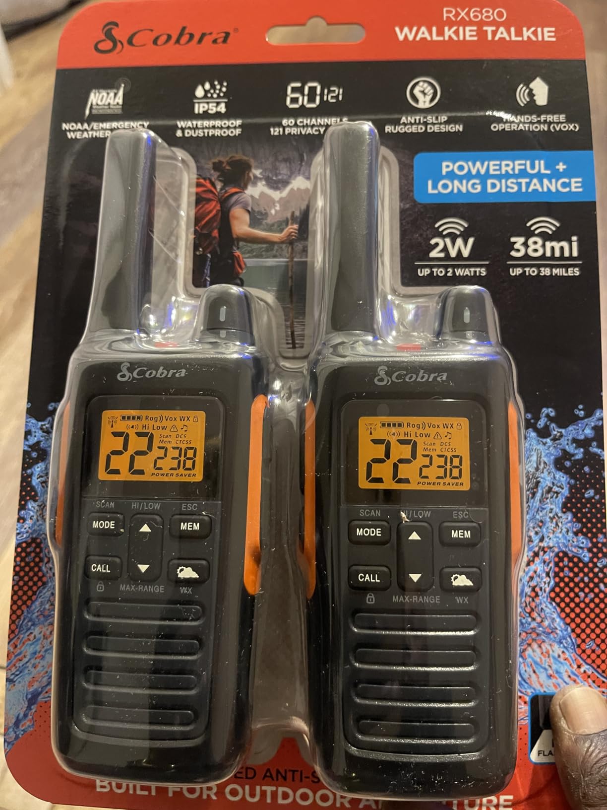 Cobra RX680 Walkie Talkies (2-Pack), IP54 Water Resistant Design | Rugged & Splashproof Two Way Radios Long Range, 60 Pre-Programmed Channels, Weather Alerts customer photo 2
