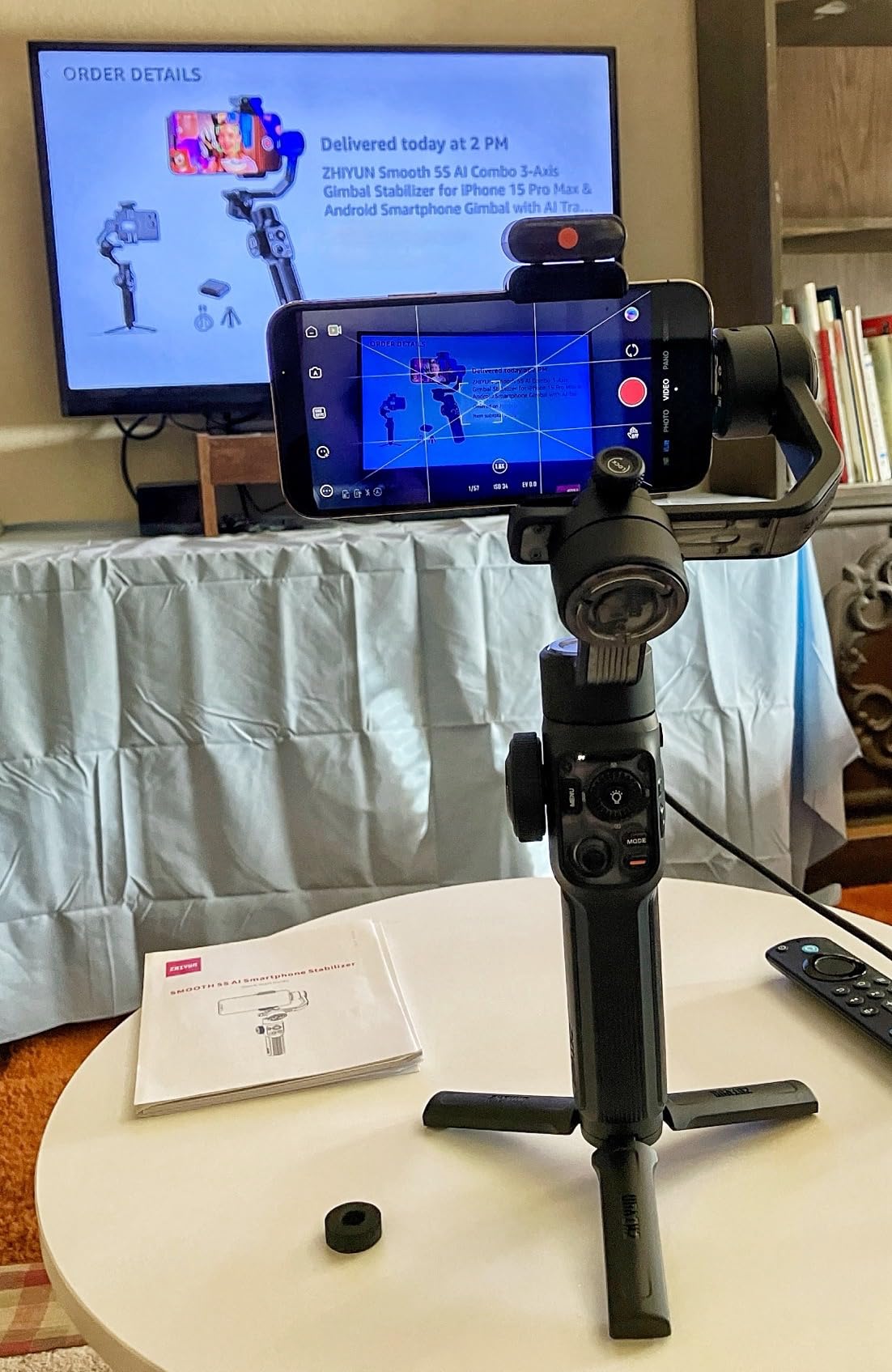 ZHIYUN Smooth 5S AI Combo 3-Axis Gimbal Stabilizer for iPhone 15 Pro Max & Android Smartphone Gimbal with AI Tracker, Built-in Fill Light, Tripod, Phone Stabilizer for Video Recording Vlog Filming customer photo 2