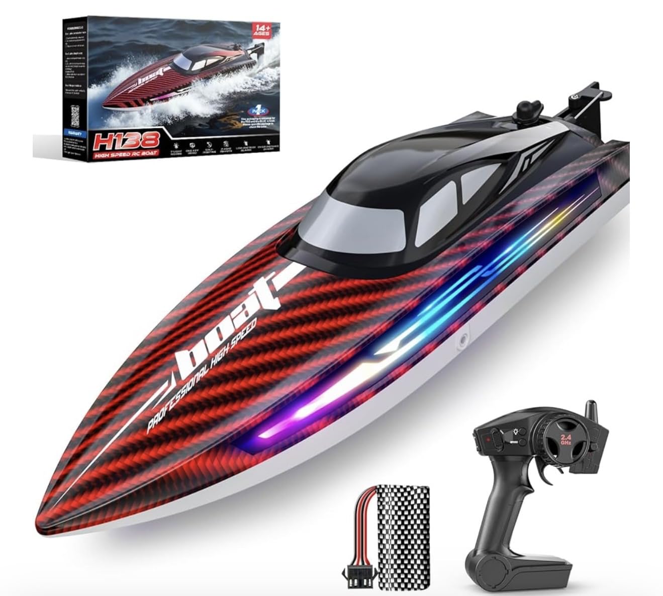 30KMH RC Remote Control Boat with 7 LED Light Modes Waterproof Electric Fast Speed Boat for Adults Kids 8-12 Lake Pool Water Play,Self-righting,Demo,Water Cooling,20Mins,Low Battery Alert,2.4Ghz,Blue customer photo 2
