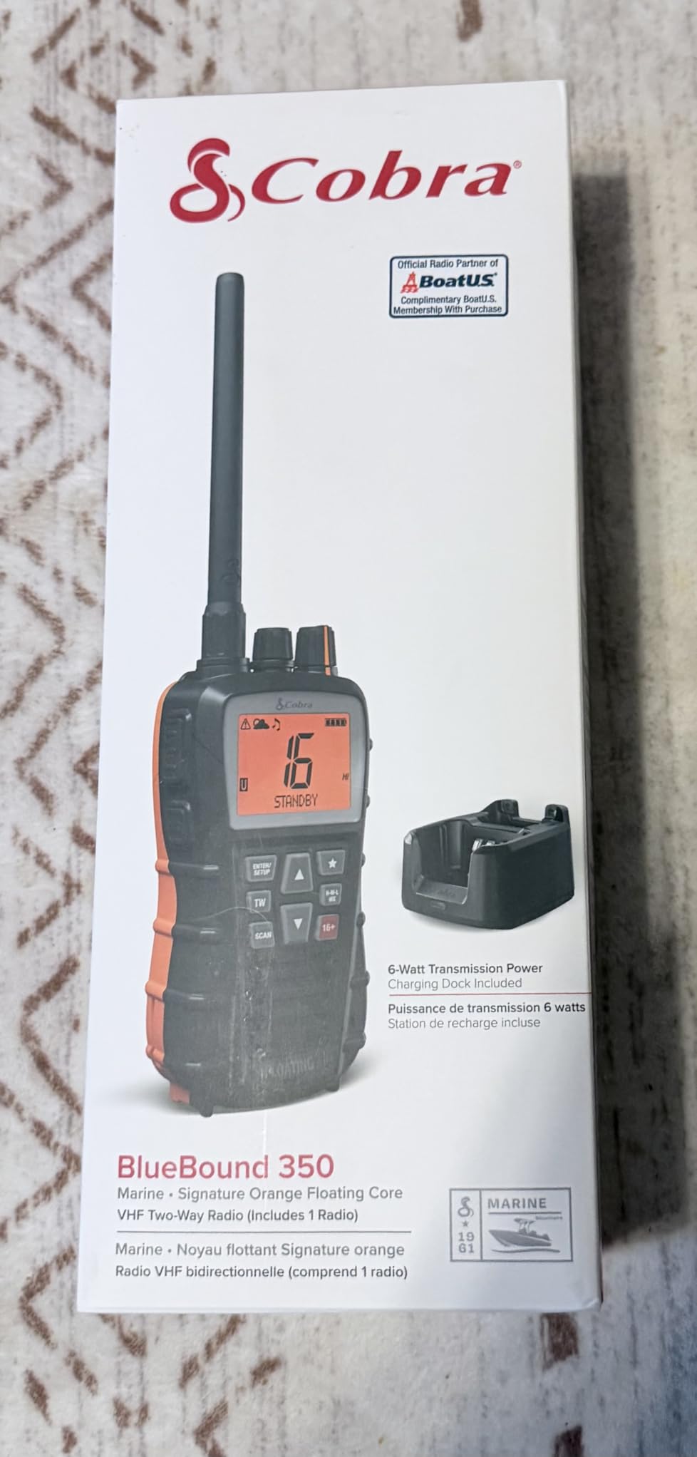 Cobra BlueBound 350 VHF Handheld Marine Radio, Black - 6-Watt, Floats, Long Range, NOAA Weather Alerts, International Functionality, IPX7 Waterproof, USB-C, Submersible, LCD Screen, Belt Clip customer photo 1