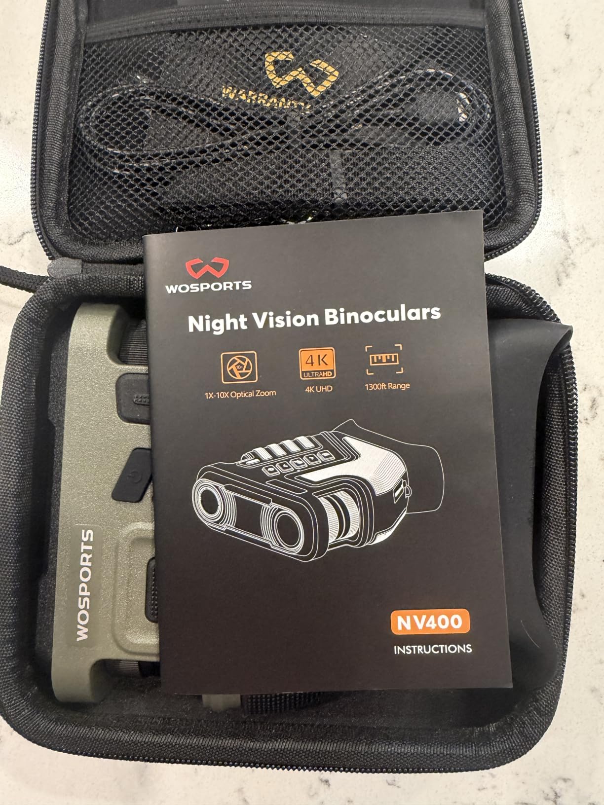 WOSPORTS 4K Night Vision Goggles - up to 80X Total Magnification, 10X Optical + 8X Digital Zoom, 1315FT Vision Range, 64GB TF Card, 5000mAh Rechargeable Battery, IPX Waterproof NVG, Gifts for Men customer photo 2