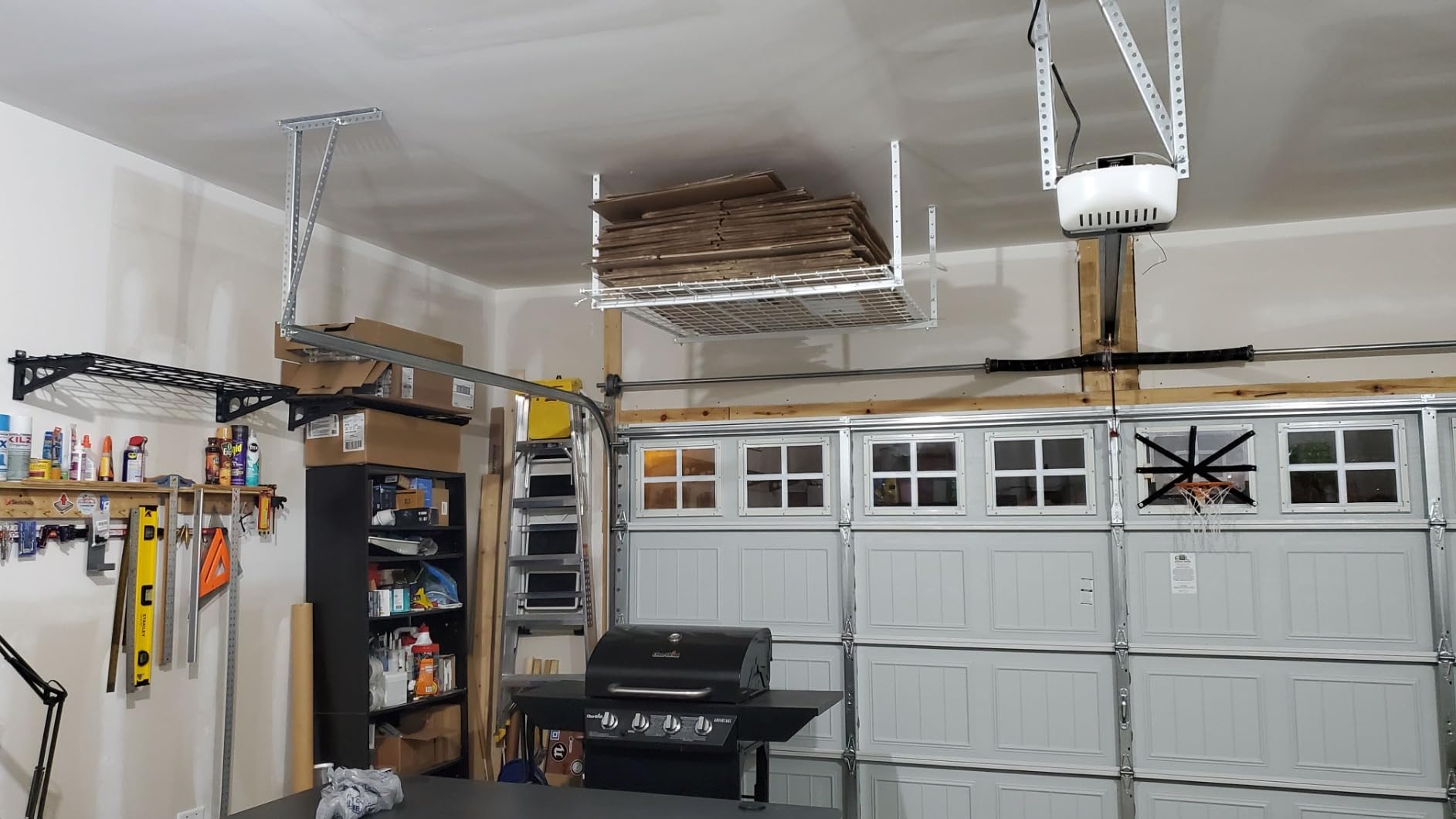 HyLoft Overhead adjustable Garage Storage Rack, Heavy Duty Steel Garage Storage System, 45-Inch x 45-Inch, White customer photo 2