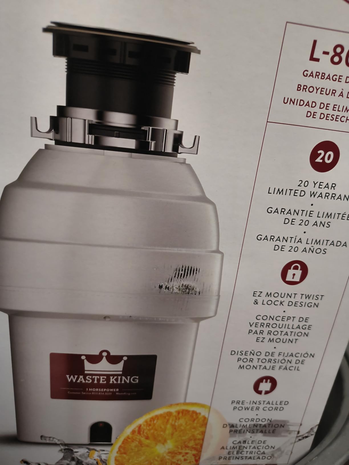 Waste King Garbage Disposal for Kitchen Sink with Power Cord, Food Waste Disposer, L-8000 (1 HP) customer photo 1