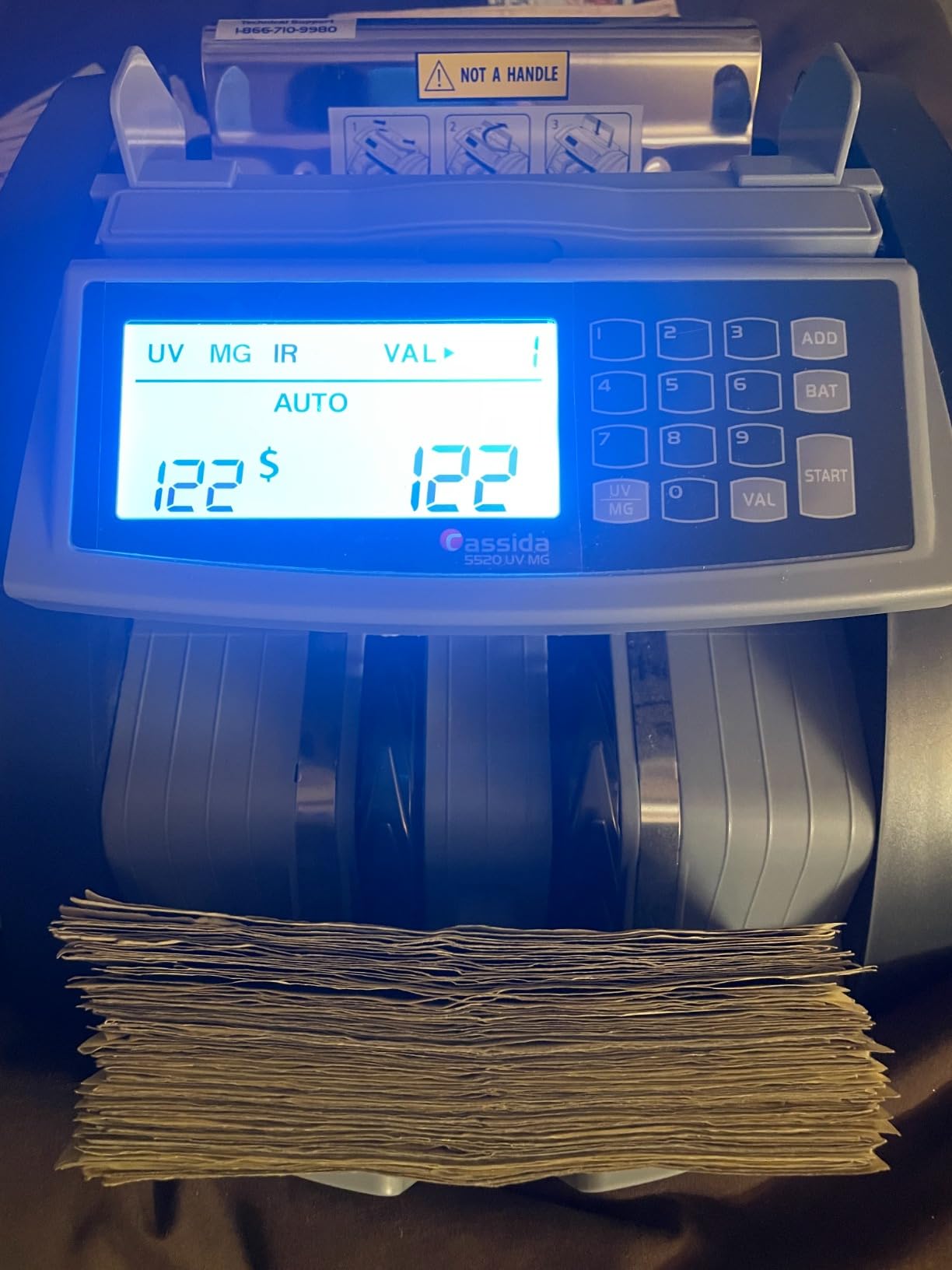 Cassida Money Bill Counter | Business Grade | 1,300 Notes/Min | 5520 UV/MG | UV/MG/IR Counterfeit Detection, Add and Batch Modes, Back loader with ValuCount, LCD Display customer photo 1