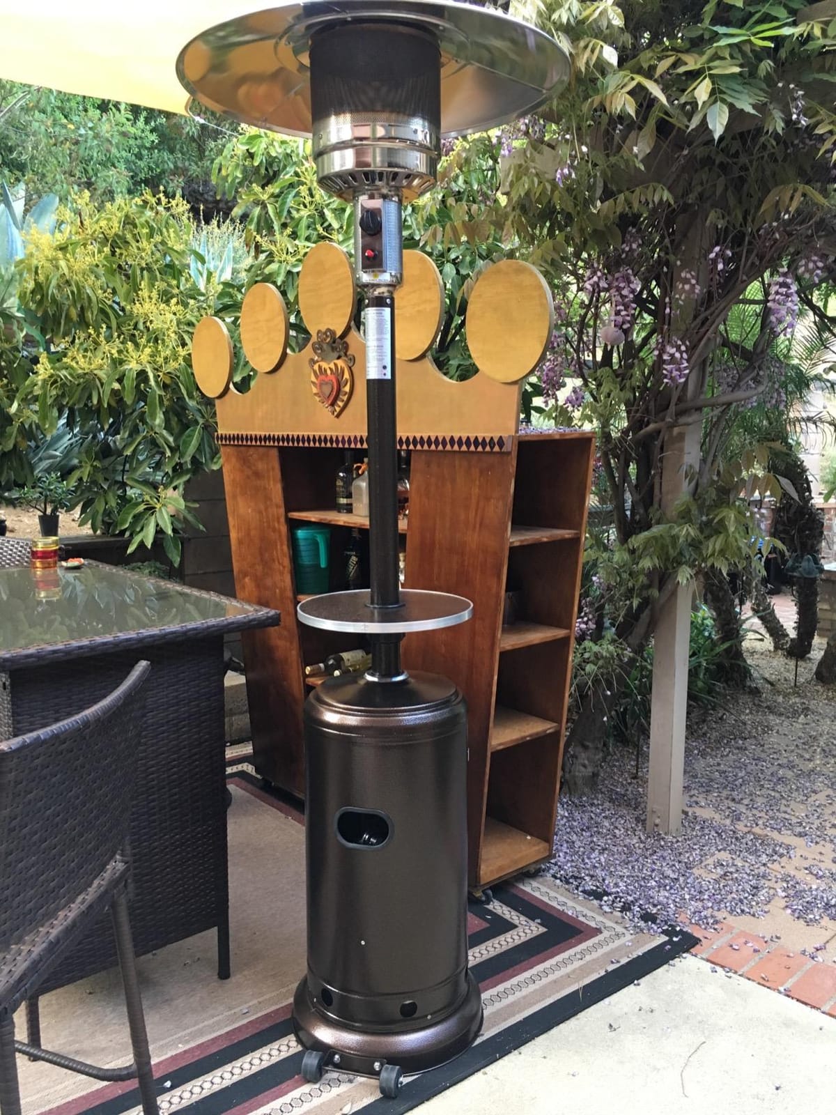 AZ Patio Outdoor Propane Gas Patio Heater, 48K BTU's, Open Door Design, Adjustable Table, Single pole, Weight Bladder Included, Regulator and Hose, Hammered Bronze Finish customer photo 2