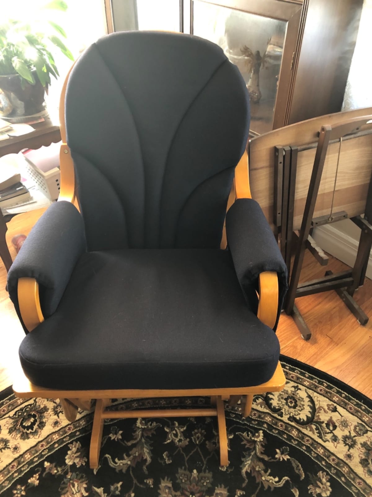 Foundations Lullaby Wood Base Glider Rocker Chair, Navy Polyester | Baby Feeding and Rocking Chair for Nursery, Daycare Environment, Nursery Rocking Chairs with Padded Foam Arm Rests customer photo 1