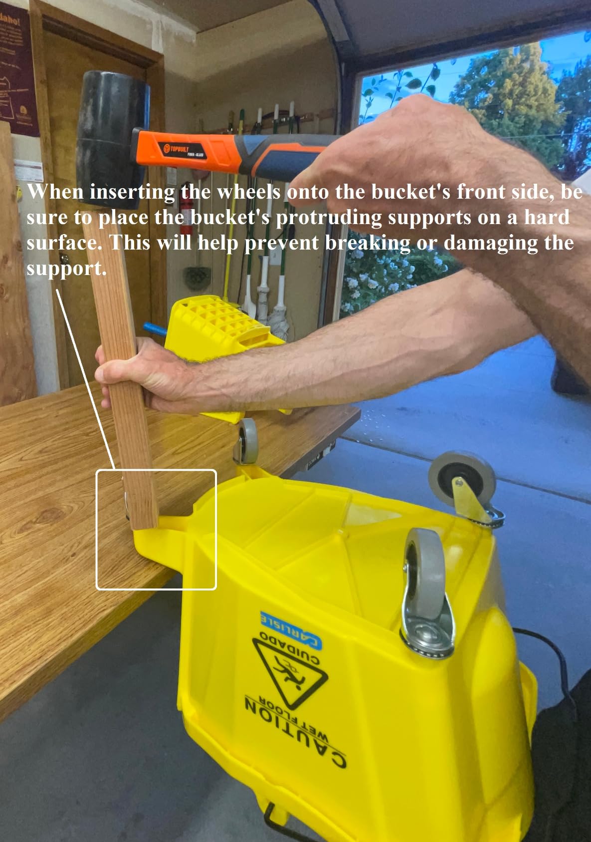 Carlisle FoodService Products 26 Qt Mop Bucket with Side Wringer, Yellow | 18.5 x 16.5 x 16.5 in, 34.25-in Handle, Polypropylene, 50,000-Cycle Wringer, Non-Marking Casters, Assembly Required customer photo 2