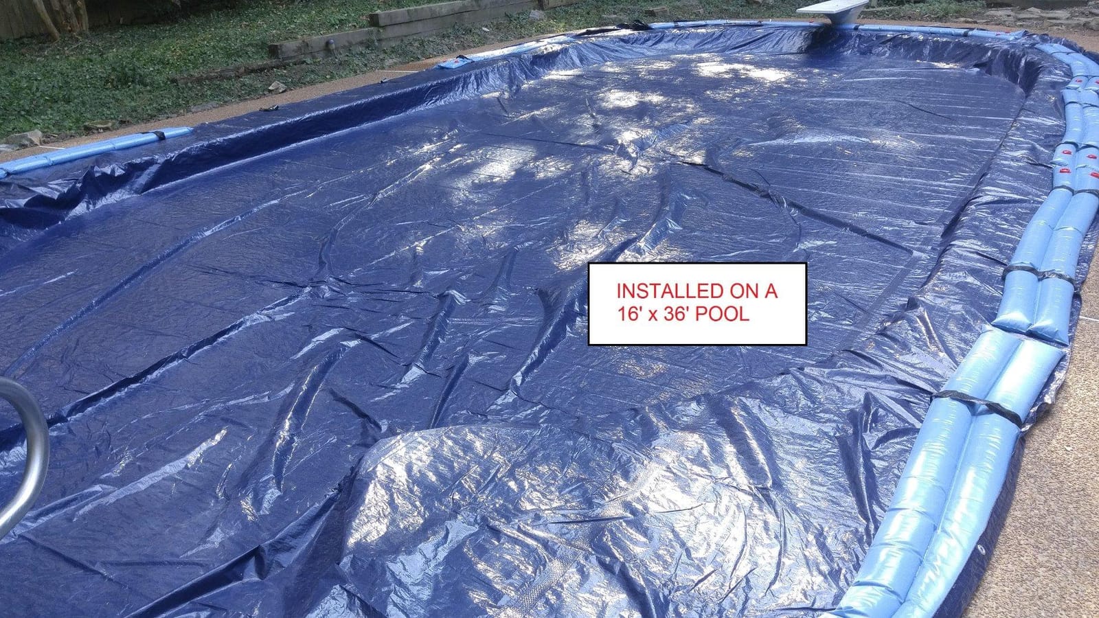 Blue Wave Arctic Armor 30x50-ft Rectangular In-Ground Pool Winter Cover | Solid polyethylene, black underside, heat-sealed seams, grommets, cable, winch, extra 5-ft overlap, 8-yr support, navy customer photo 2
