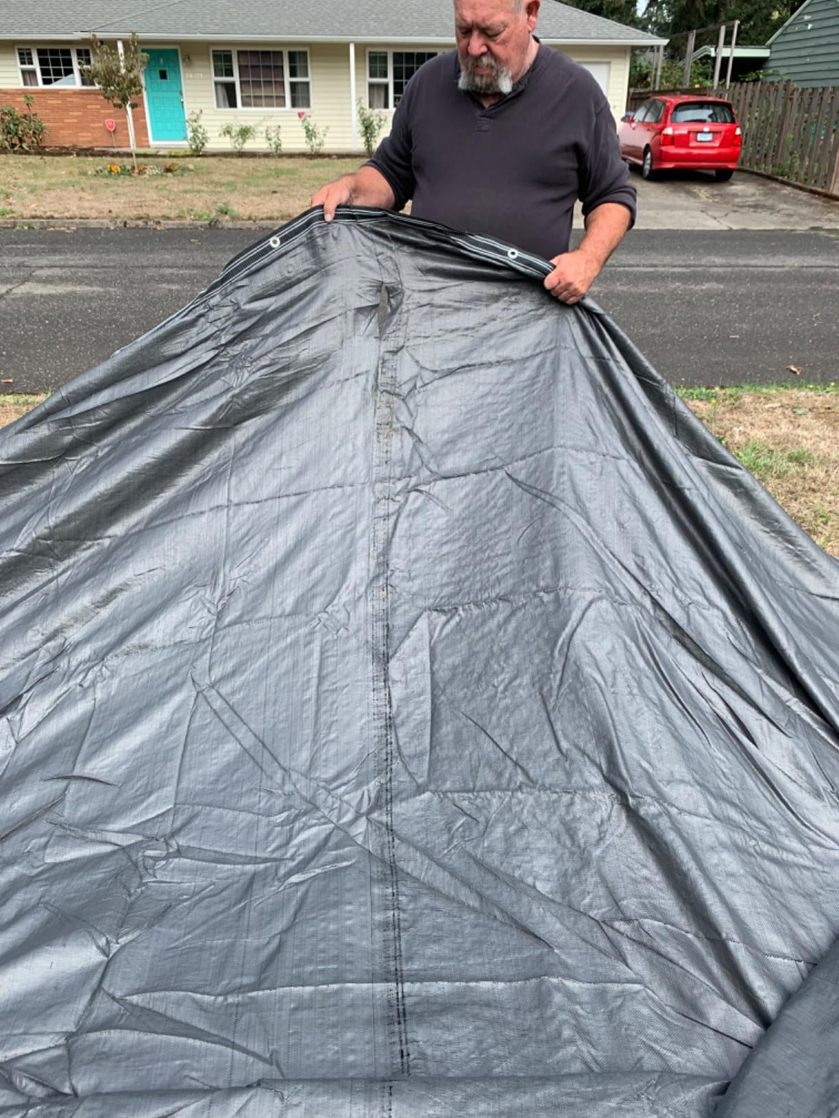 Blue Wave Arctic Armor 30x50-Ft Rectangular Rugged Mesh Inground Pool Cover | Woven Polyethylene, Extra 5-Ft Overlap, Fine Mesh Debris Barrier, Grommets, Water Tube Loops, 8-Year Support, Black customer photo 2