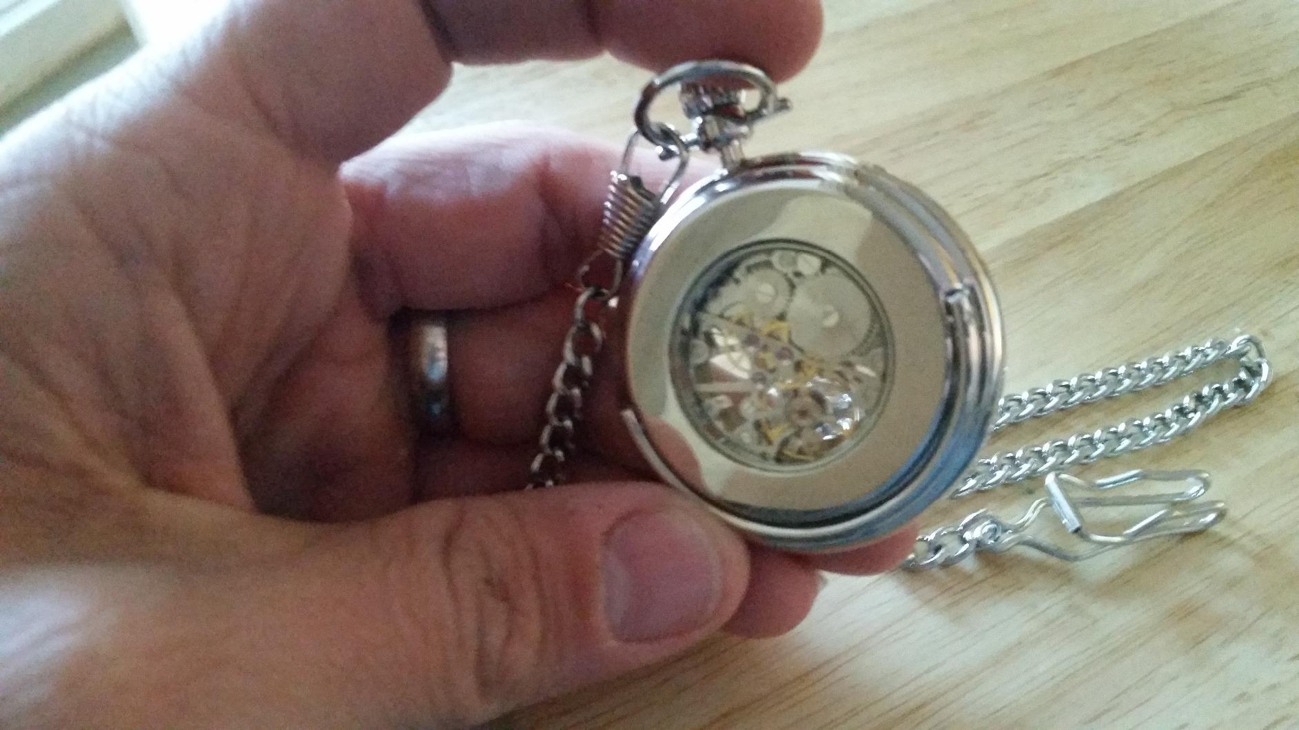 Stuhrling Original Men's Pocket Watch Stainless Steel Analog Skeleton Watch Hand Wind Mechanical Movement Stainless Steel Chain customer photo 1