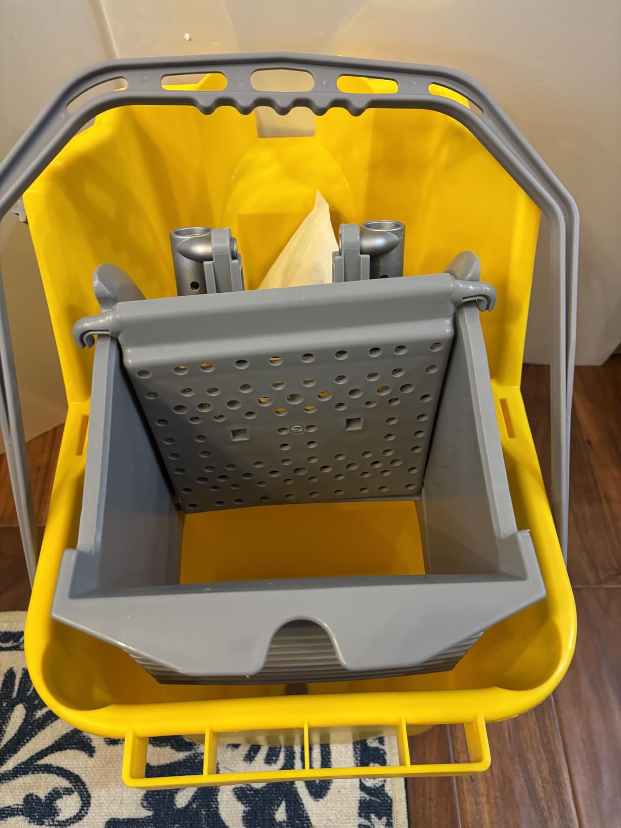 UNGER Commercial Yellow Dual-Compartment Mop Bucket with Wringer COMBY | SmartColor Compatible; 8-gallon; Side-Press Wringer for Clean/Dirty Water Separation; Features rear-mounted dump spout customer photo 1