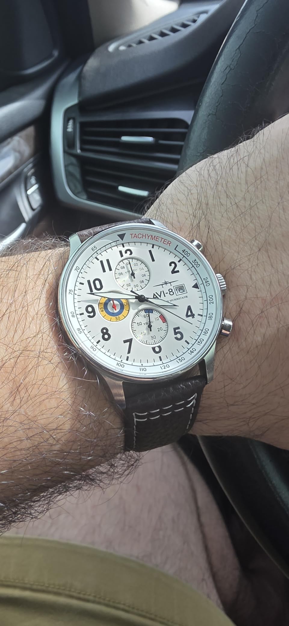 AVI-8 Hawker Hurricane Men's Pilot Watch – Classic Chronograph, Japanese Quartz Movement, Stainless Steel Case, Leather Strap, AV-4011 customer photo 2