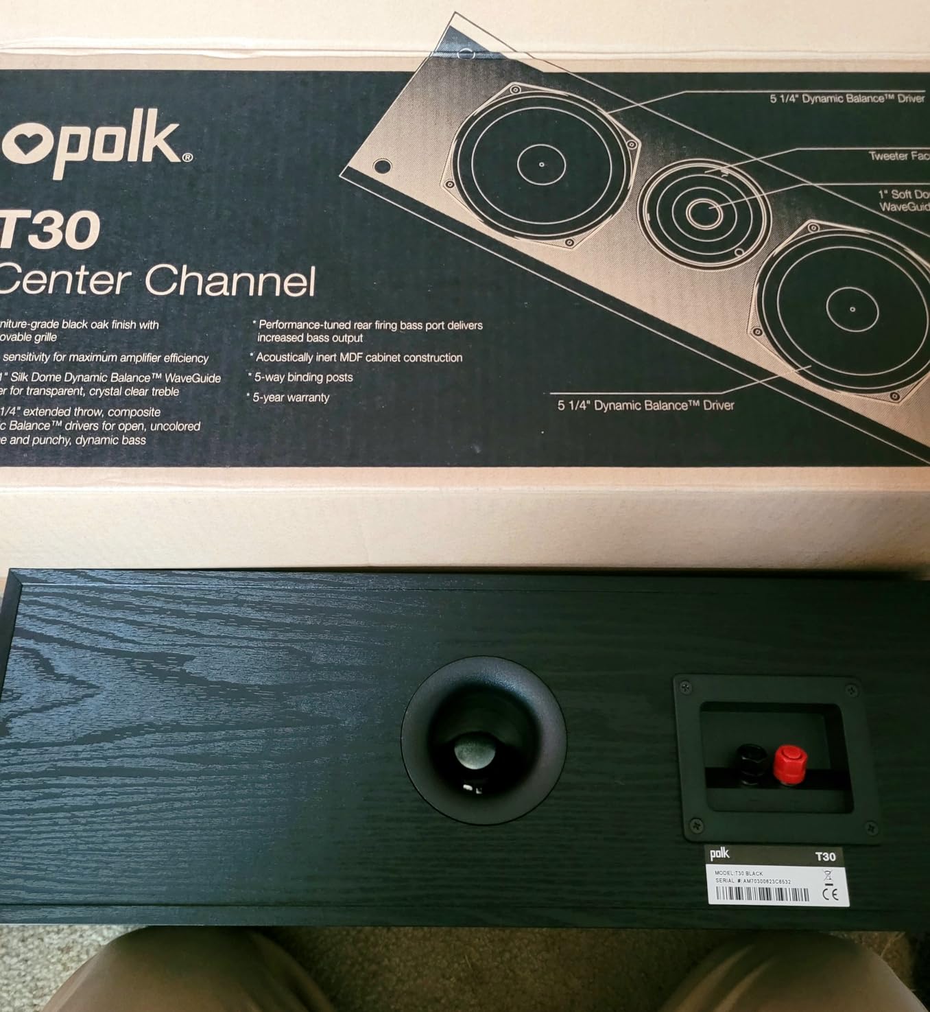 Polk Audio T30 Home Theater Center Channel Speaker - Vocal Clarity, Deep Bass Response, Dolby and DTS customer photo 1