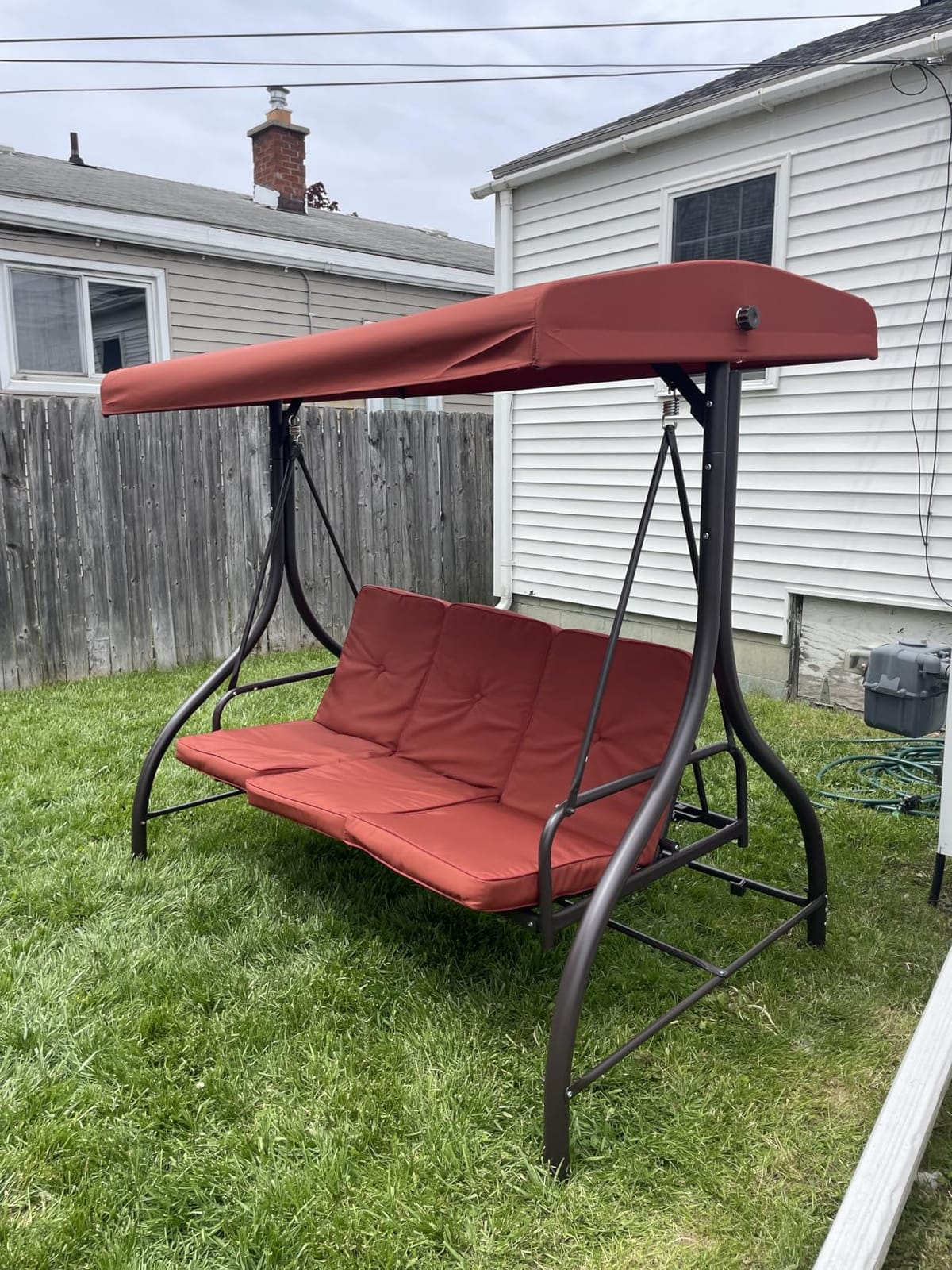 Best Choice Products 3-Seat Outdoor Large Converting Canopy Swing Glider, Patio Hammock Lounge Chair for Porch, Backyard w/Flatbed, Adjustable Shade, Removable Cushions - Burgundy customer photo 1
