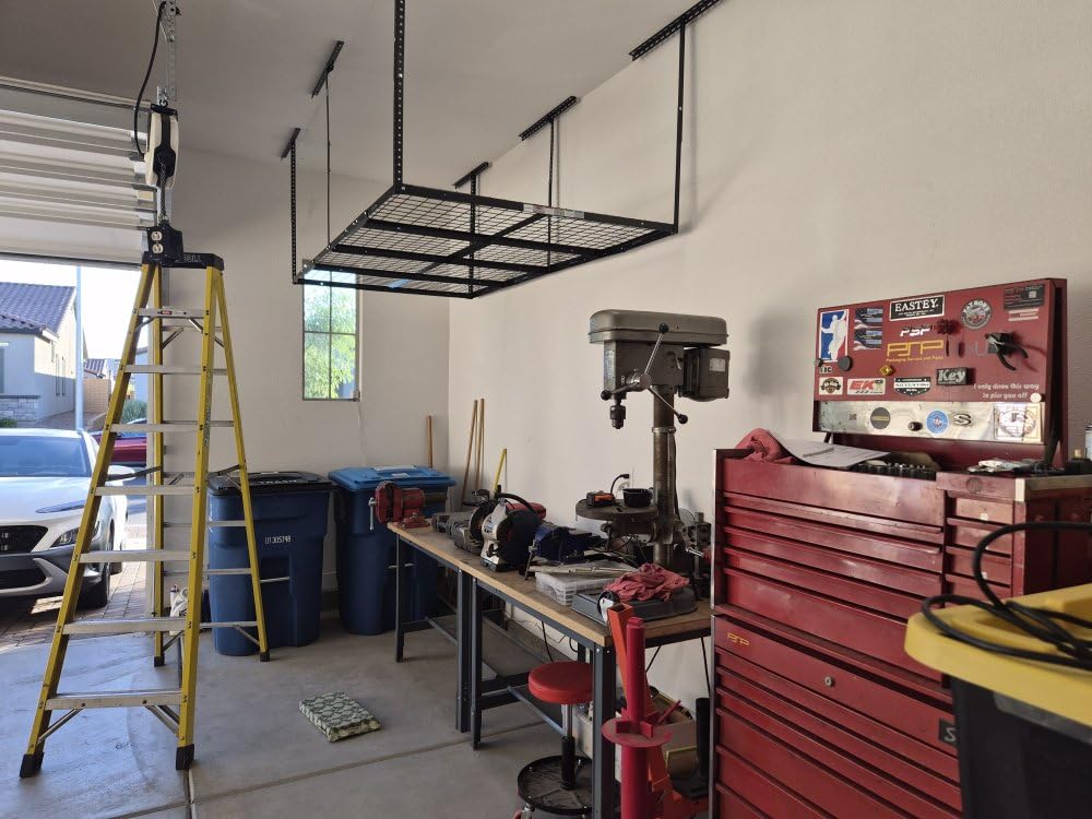 FLEXIMOUNTS 4x8 Overhead Garage Storage Rack, Adjustable Organization System, Heavy-Duty Metal Ceiling Racks, 750lbs Weight Capacity, Black, Classic Series customer photo 2