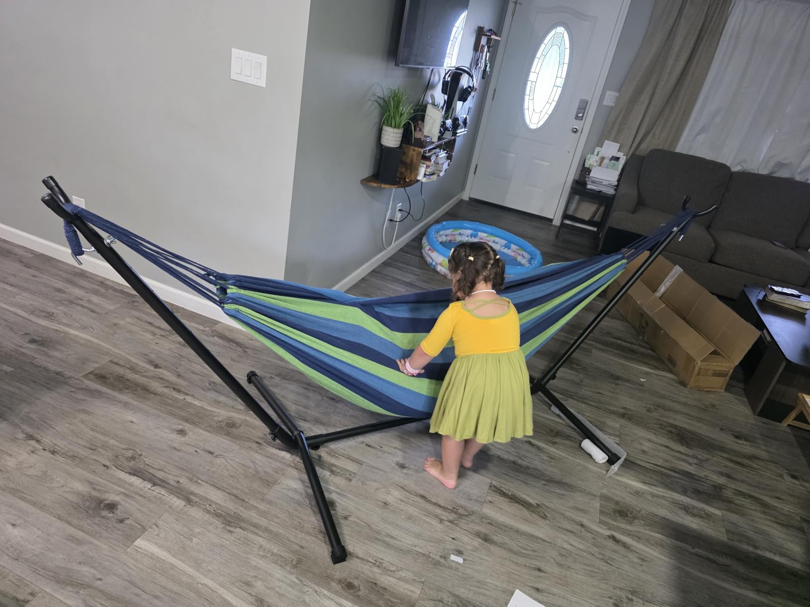 ONCLOUD 550 LBS Capacity Double Hammock with Stand Included with Portable Carrying Bag, Heavy Duty 2-Person Hammock for Outdoors & Indoors - Desert Stripe, Series TDCTZ1 - Blue Green Stripe customer photo 2