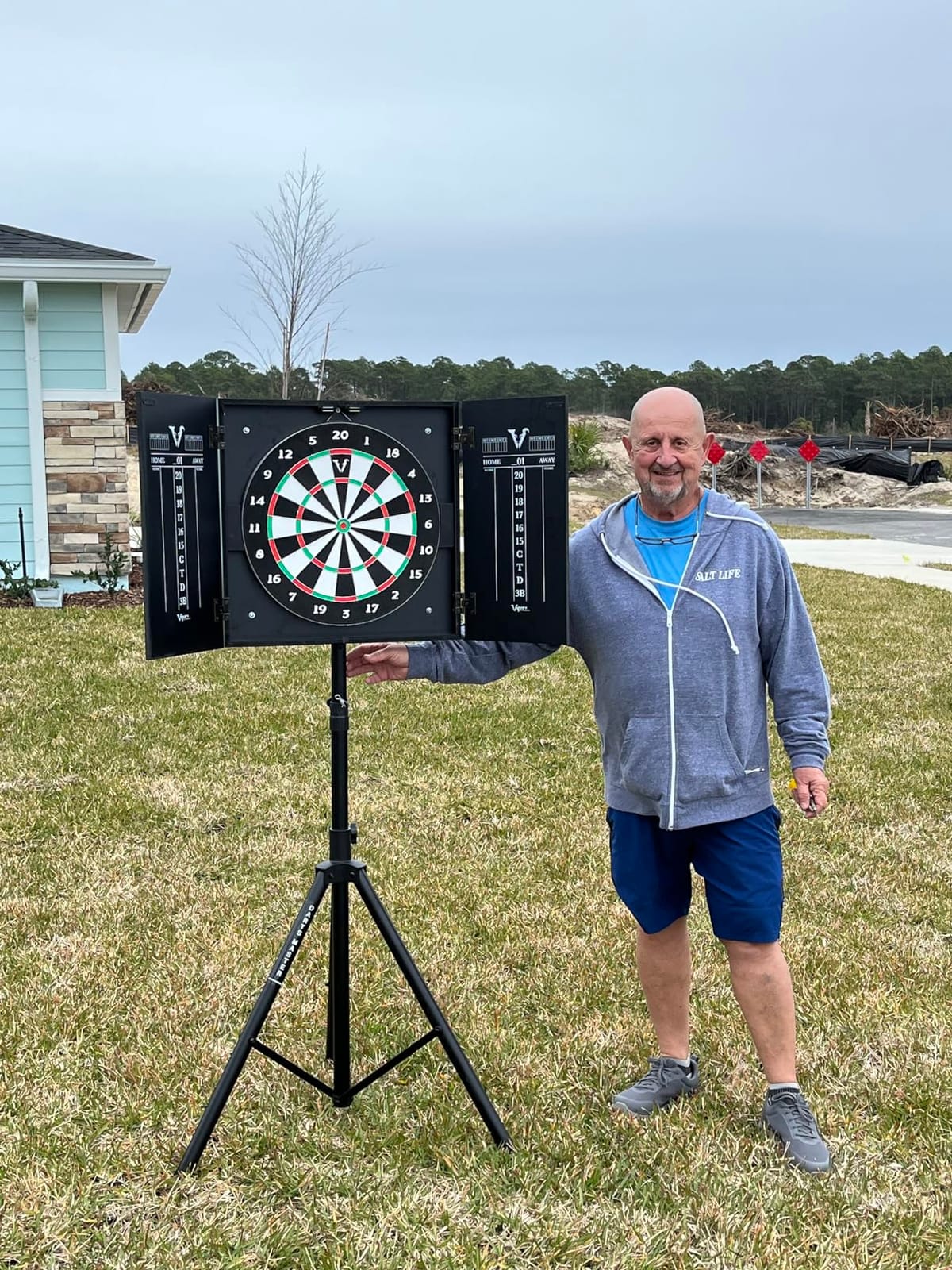 Viper Hideaway Dartboard Cabinet Set with Steel-Tip Dart Board, Reversible Board with Baseball Game Option, Two Sets of Darts, Chalk Scoreboards, and Matte Black Finish customer photo 2