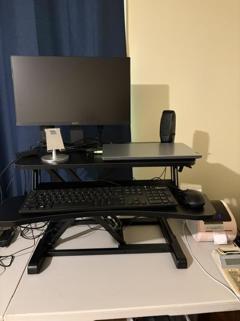 VIVO Black 32 in Standing Desk Converter, DESK-V000K | Height Adjustable, Stand Up Desk Riser, Wide Keyboard Tray, Dual Monitor and Laptop Workstation, Black Frame, K Series customer photo 1