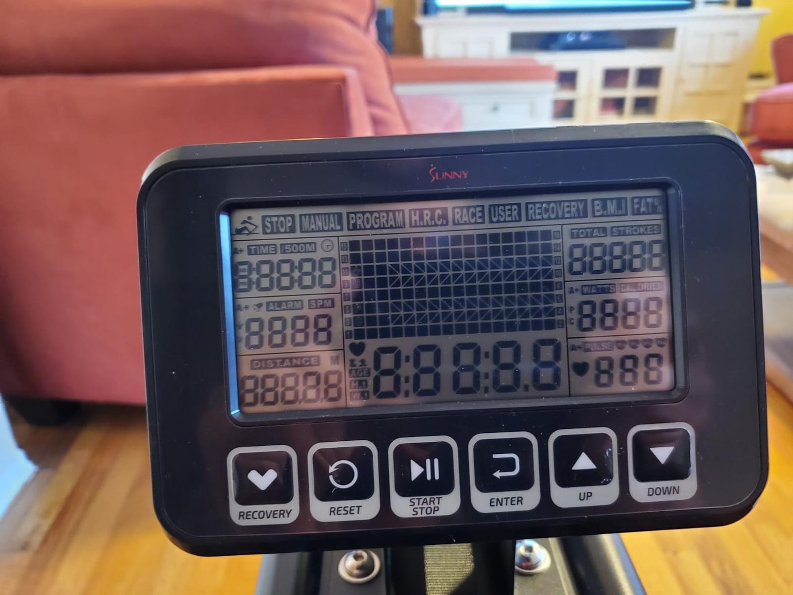 Sunny Health & Fitness Premium Water Rower w/Intensive Dynamic Real-Time Resistance, 300 LB Capacity Flip-able Rowing Machine for Home Training, Optional Free SunnyFit App Connection customer photo 1