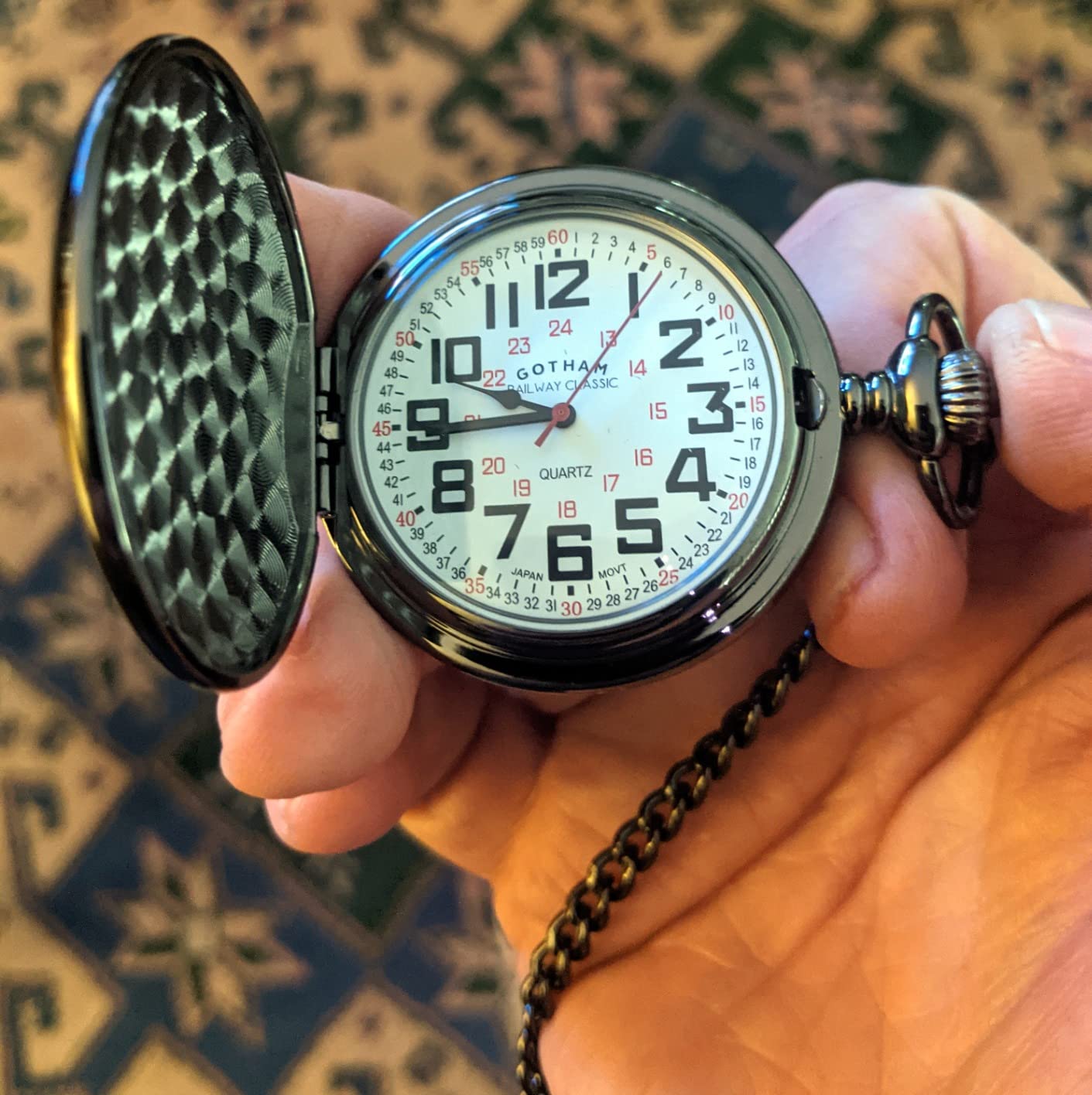 Men's Gunmetal Railroad Polished Finish Covered Quartz Pocket Watch # GWC15044B customer photo 1
