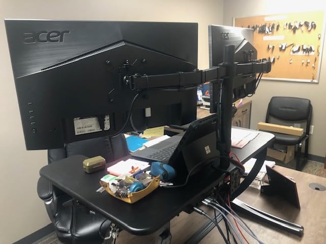 VIVO 36 inch Height Adjustable Stand Up Desk Converter, V Series, Quick Sit to Stand Tabletop Dual Monitor Riser Workstation, Black, DESK-V000V | Height Adjustable, Stand Up Desk Riser, Wide Keyboard Tray, Dual Monitor and Laptop Workstation, Black Frame, V Series customer photo 1