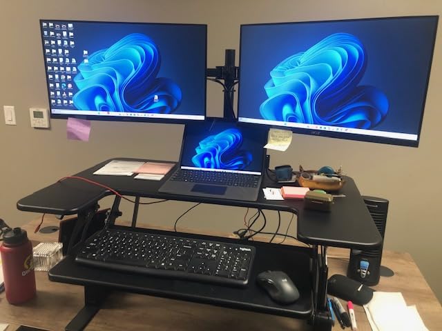 VIVO 36 inch Height Adjustable Stand Up Desk Converter, V Series, Quick Sit to Stand Tabletop Dual Monitor Riser Workstation, Black, DESK-V000V | Height Adjustable, Stand Up Desk Riser, Wide Keyboard Tray, Dual Monitor and Laptop Workstation, Black Frame, V Series customer photo 2
