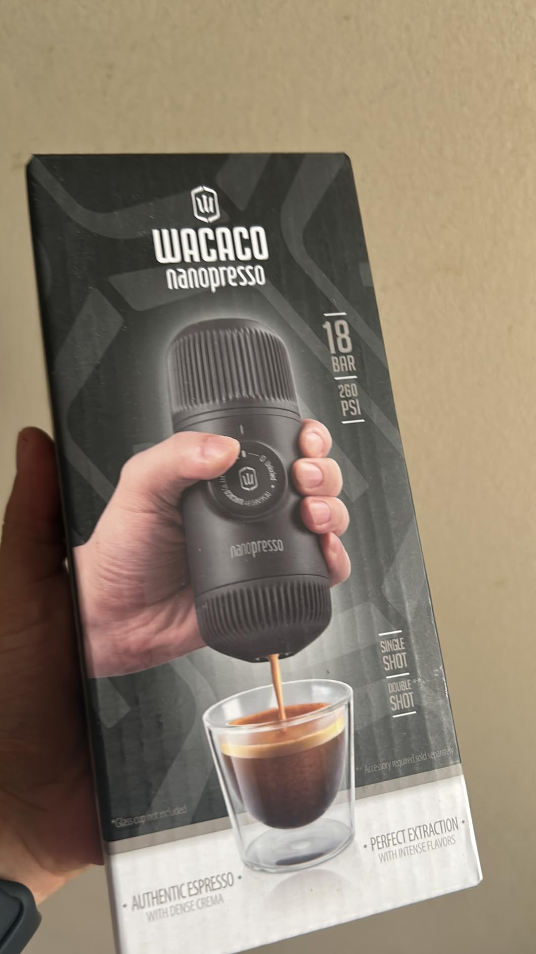 WACACO Nanopresso Portable Espresso Machine, Evolution of the Minipresso, Maximum Pressure 18 Bar, Travel Coffee Maker, No Need for Battery, Manual Operated, Grey customer photo 2