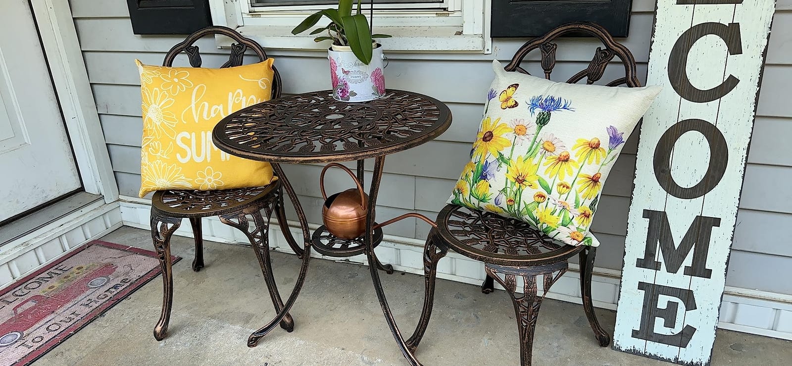 Yaheetech 3-Piece Patio Bistro Set with Umbrella Hole, Bronze | Aluminum alloy set fits patios and balconies, assembles easily, creates a cozy space for coffee, dining. customer photo 2