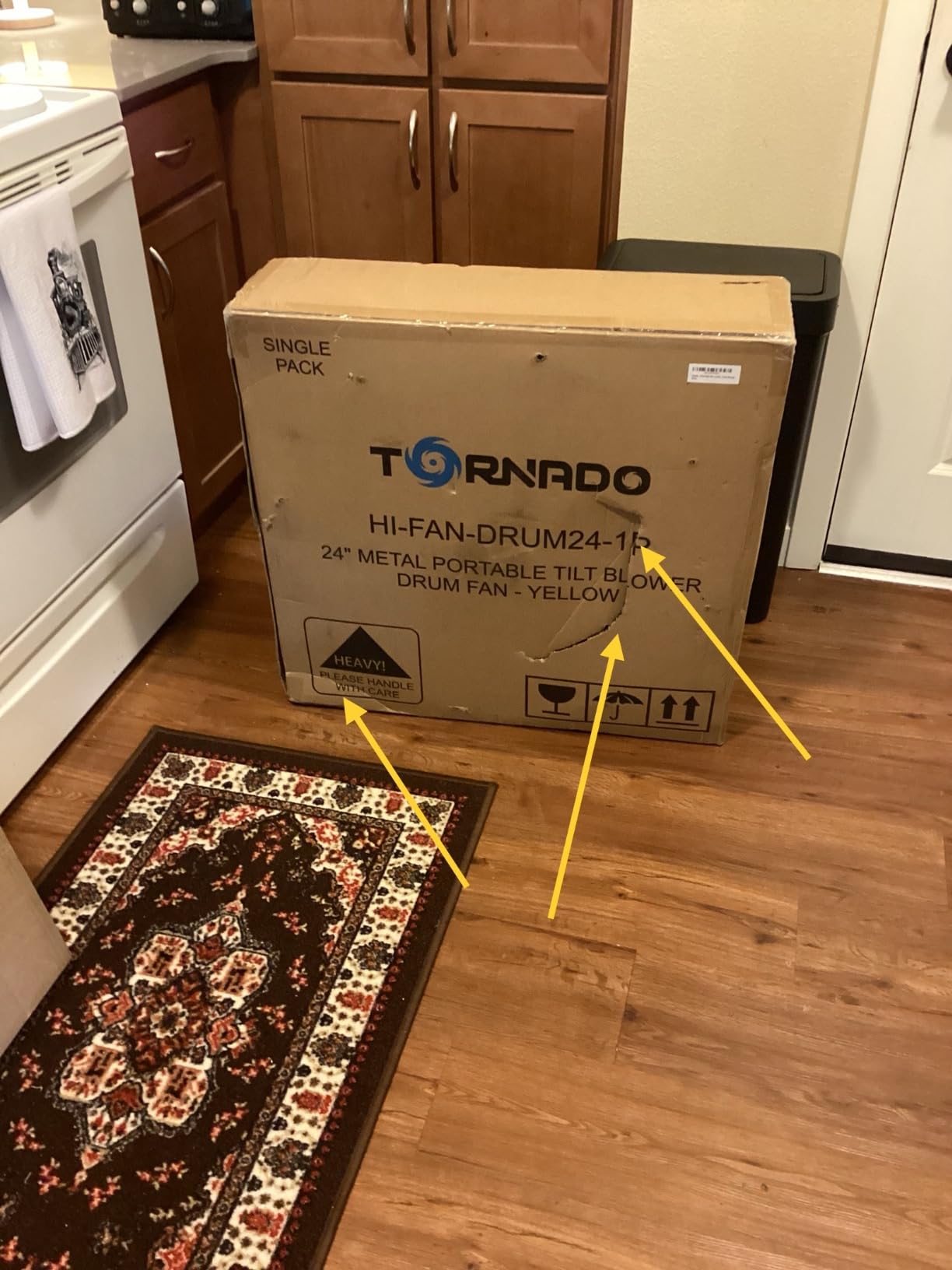 Tornado 24 Inch High Velocity Heavy Duty Tilt Metal Drum Fan, 7700 CFM, 3 Speed, 1/3 HP, 8 FT Cord, ETL Safety Listed (Yellow) customer photo 1