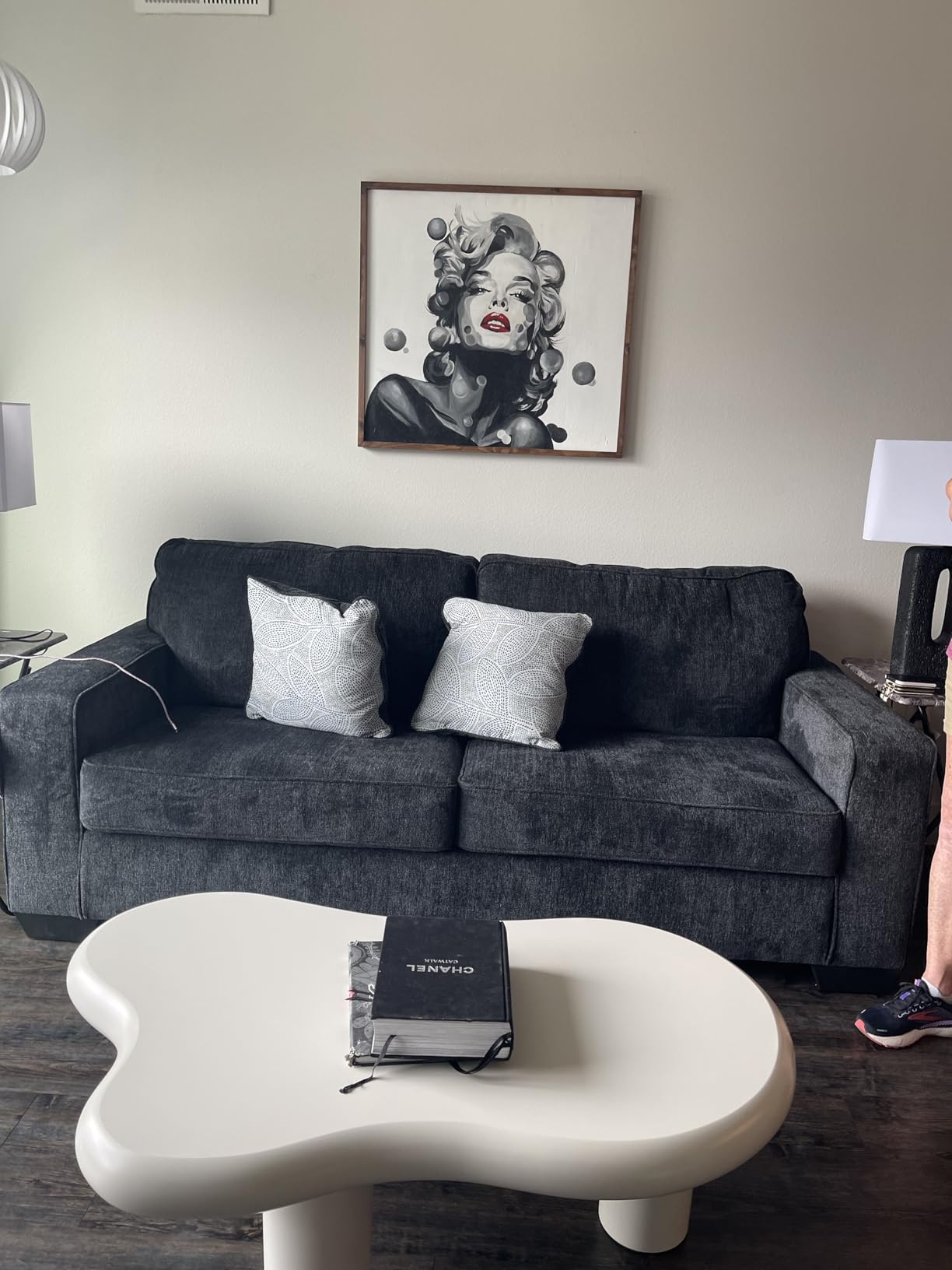 Signature Design by Ashley Altari Queen Sofa Sleeper Couch, Slate Gray | Cooling 4-in bi-fold memory foam mattress, Spot-clean chenille-feel poly upholstery, Space-saving profile for guest rooms customer photo 2