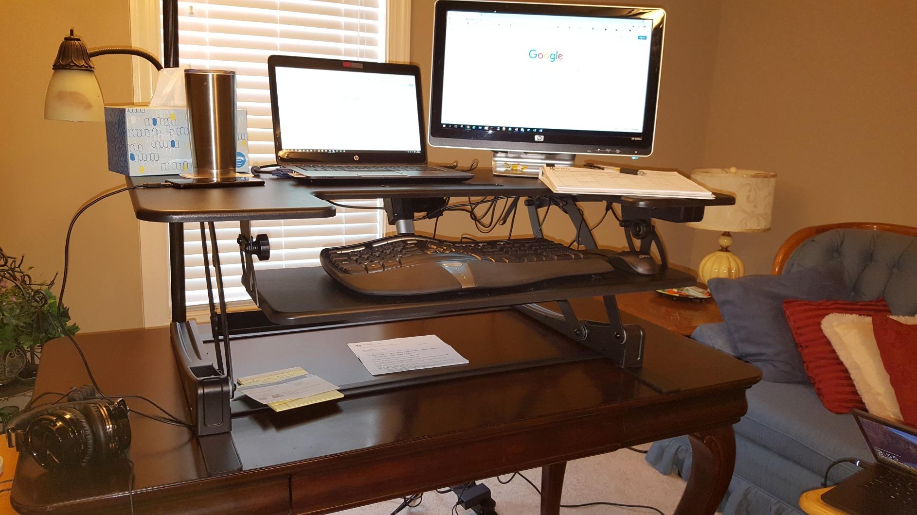 VIVO Black 36 in Electric Desk Converter, DESK-V000VE - Height Adjustable, Stand Up Desk Riser, Wide Keyboard Tray, Dual Monitor and Laptop Workstation, Black Frame, V Series customer photo 1