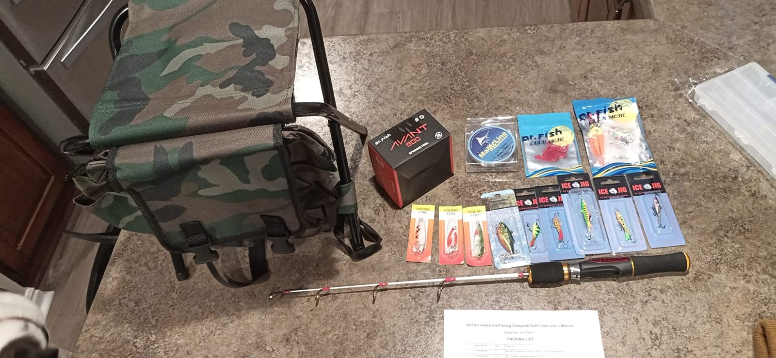 Dr.Fish Ice Fishing Rod and Reel Combo, Ice Fishing Pole Gear Spinning Reel Equipment Set with Backpack, Chair, Jigs, Lures and Accessories customer photo 1