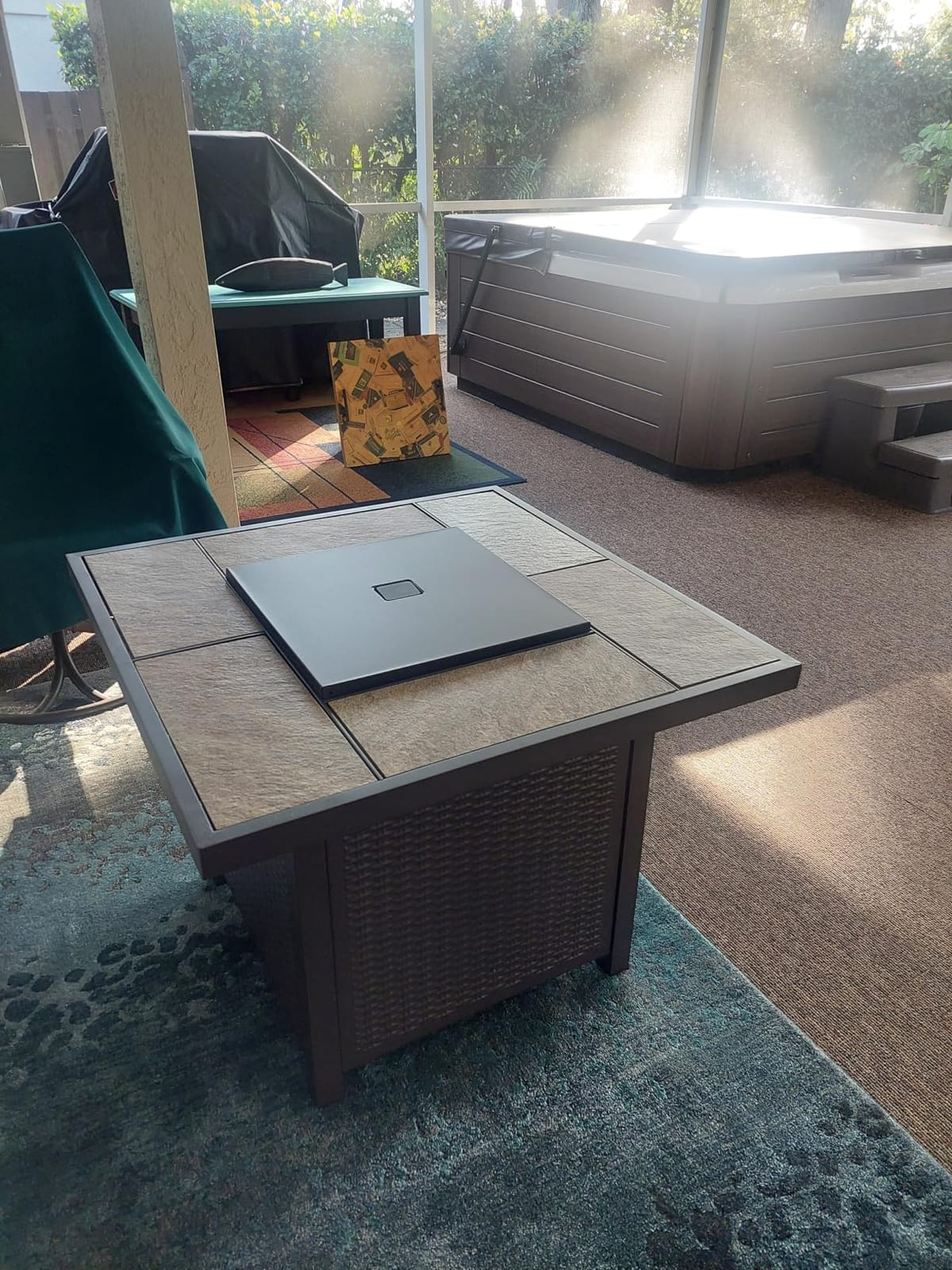 BALI OUTDOORS Propane Gas Fire Pit Table | 32 inch 50,000 BTU Square Gas Firepits for Outside, Brown customer photo 2