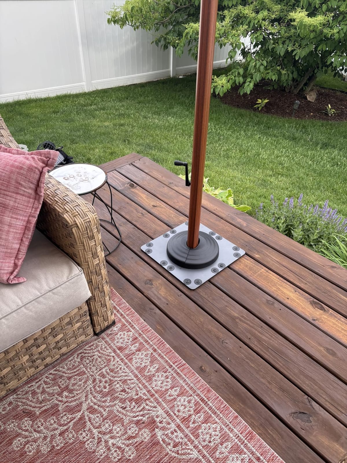 PURPLE LEAF Patio Umbrella 11ft Double Top Wood-Grain Finish, Navy Blue | Braced frame holds firm, 240GSM fade-resistant fabric, UPF 50+ Protection, Long-lasting aluminum, Base needed for stability customer photo 1