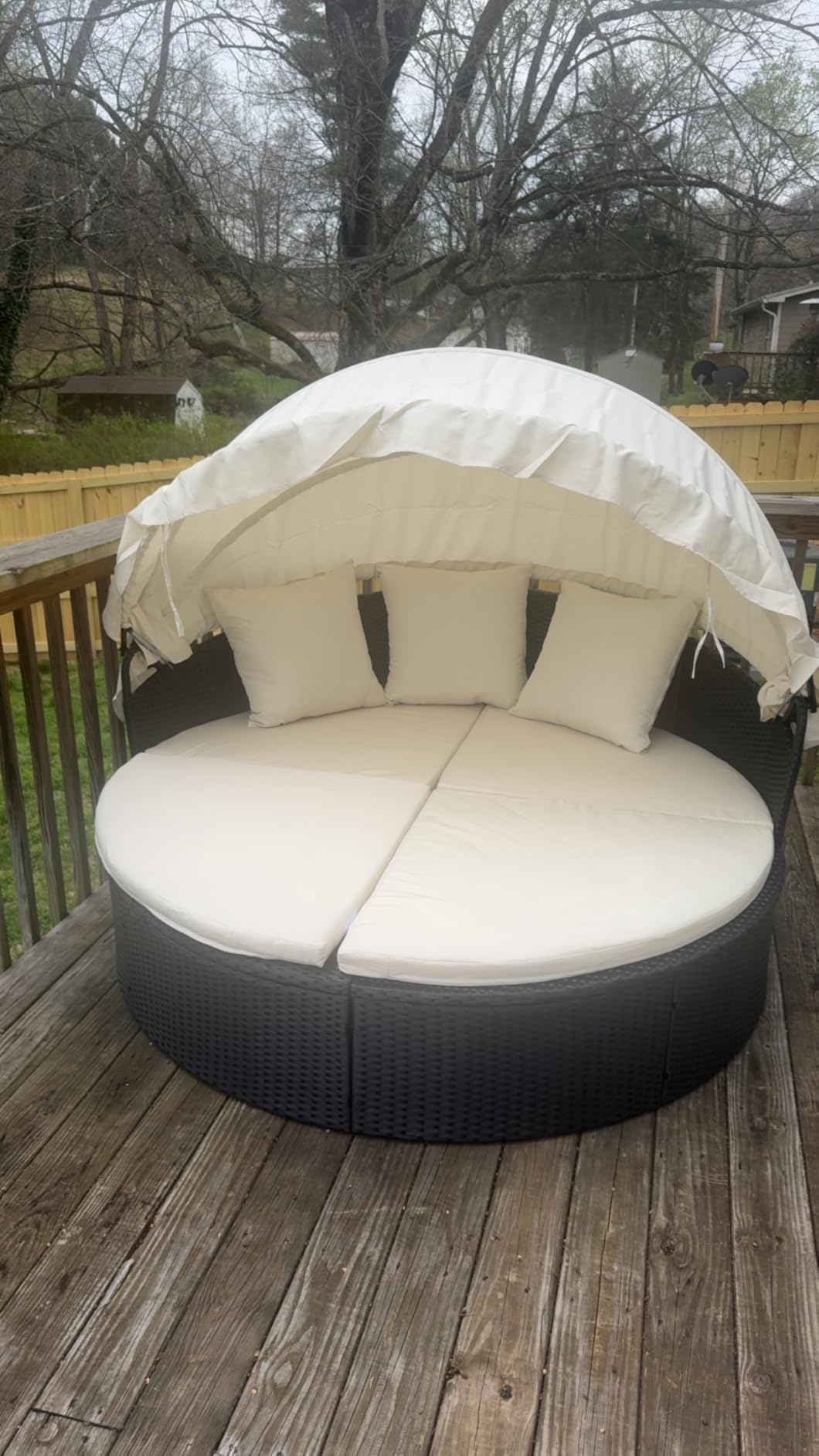 Devoko Patio Furniture Outdoor Round Daybed, Sectional Sofa with Retractable Canopy Wicker Rattan Separated Seating for Patio Lawn Garden Backyard Porch customer photo 2