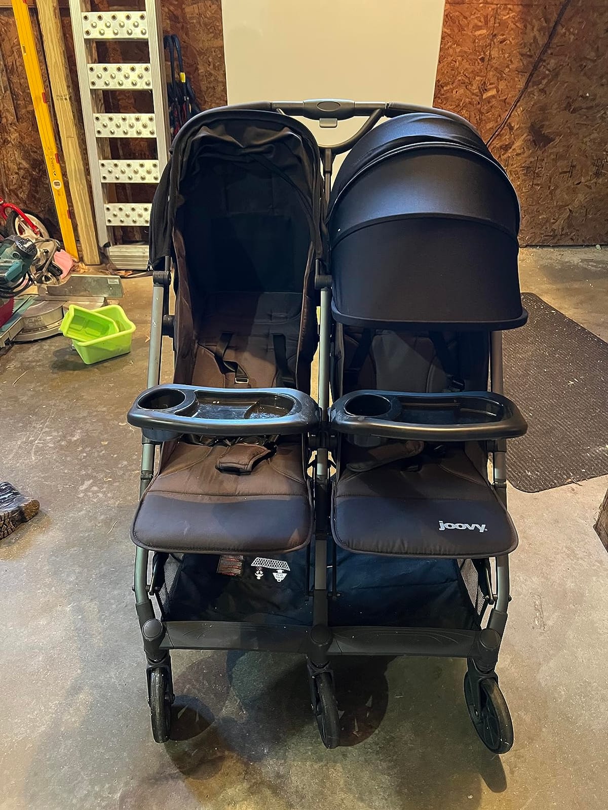 Joovy Kooper X2 Double Stroller, Lightweight Travel Stroller, Compact Fold with Tray, Olive | Side-by-Side Seats, Adjustable Leg Rests, Big Wheels for Smooth Ride, Snack Trays, Storage Pockets, Easy One-Handed Fold customer photo 2