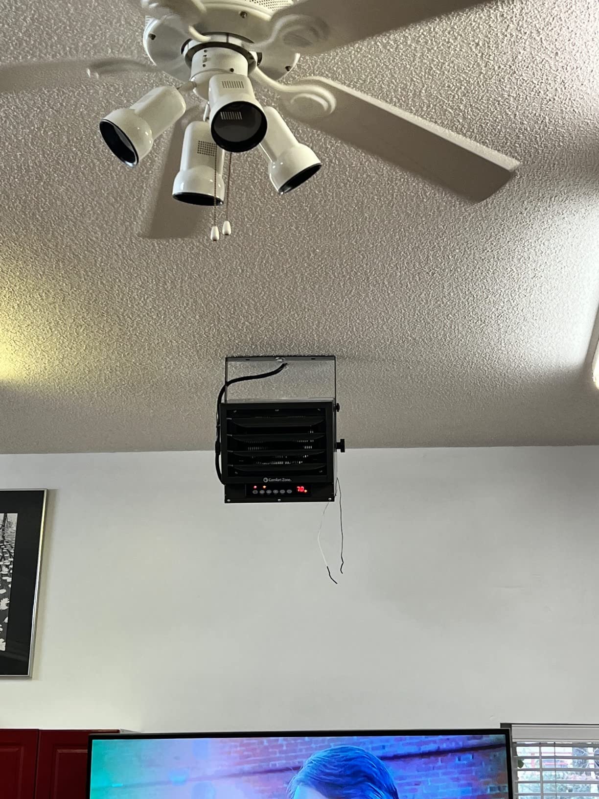 Comfort Zone Hard-Wired Ceiling Mount Garage Space Heater with Remote, 7,500 Watt, 240 Volt, Fan-Forced, Overheat Protection, Digital Thermostat, 12-Hour Timer, Ideal for Garage & Workshop, CZ230ER customer photo 2