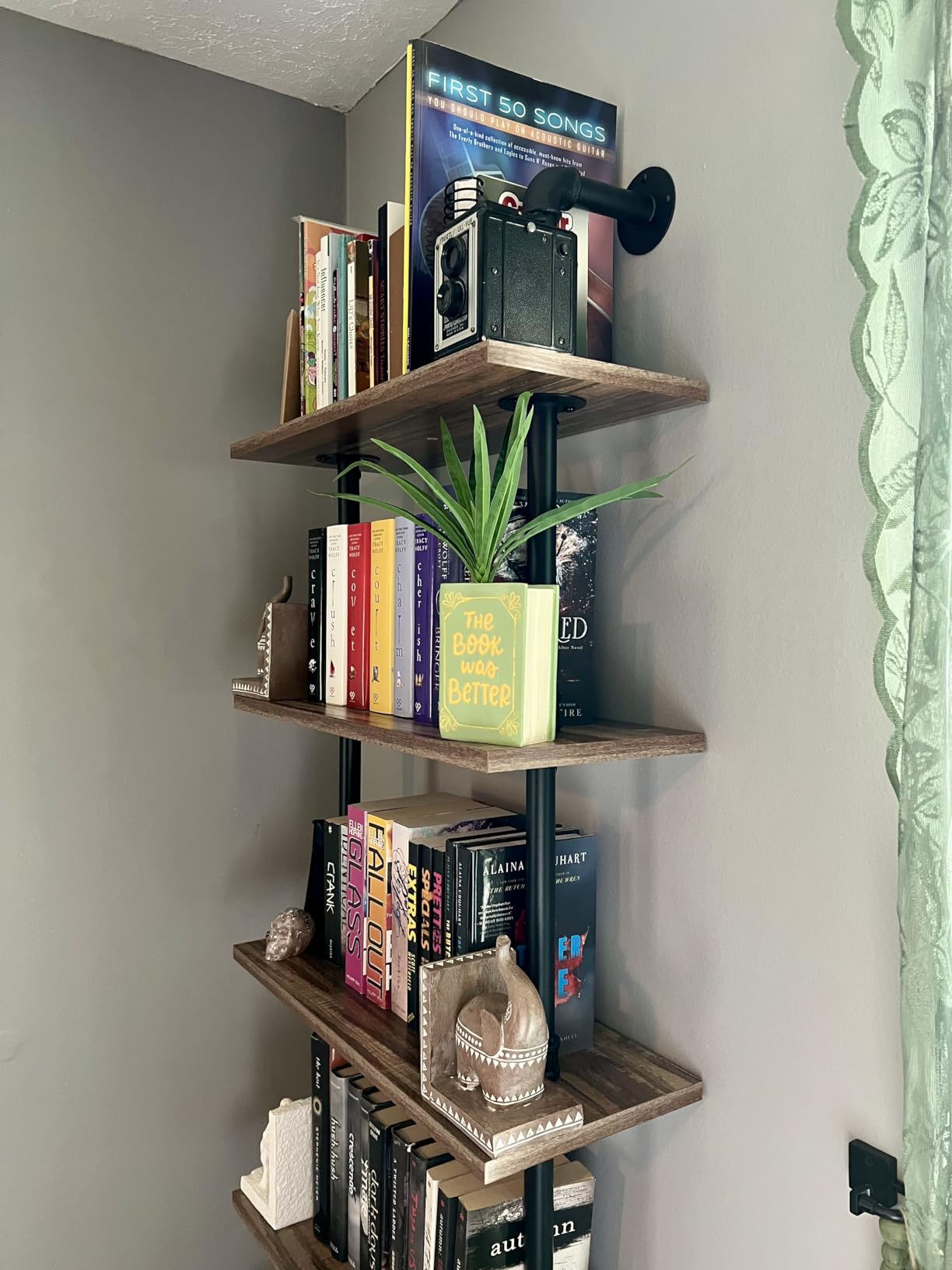 Hombazzar Industrial Pipe Bookshelf, 6 Tier Pipe Shelving for Living Room | Wall Mounted Pipe Shelving, Fits in Small Spaces, MDF Board with Metal Frame, Suitable for Home Office customer photo 2