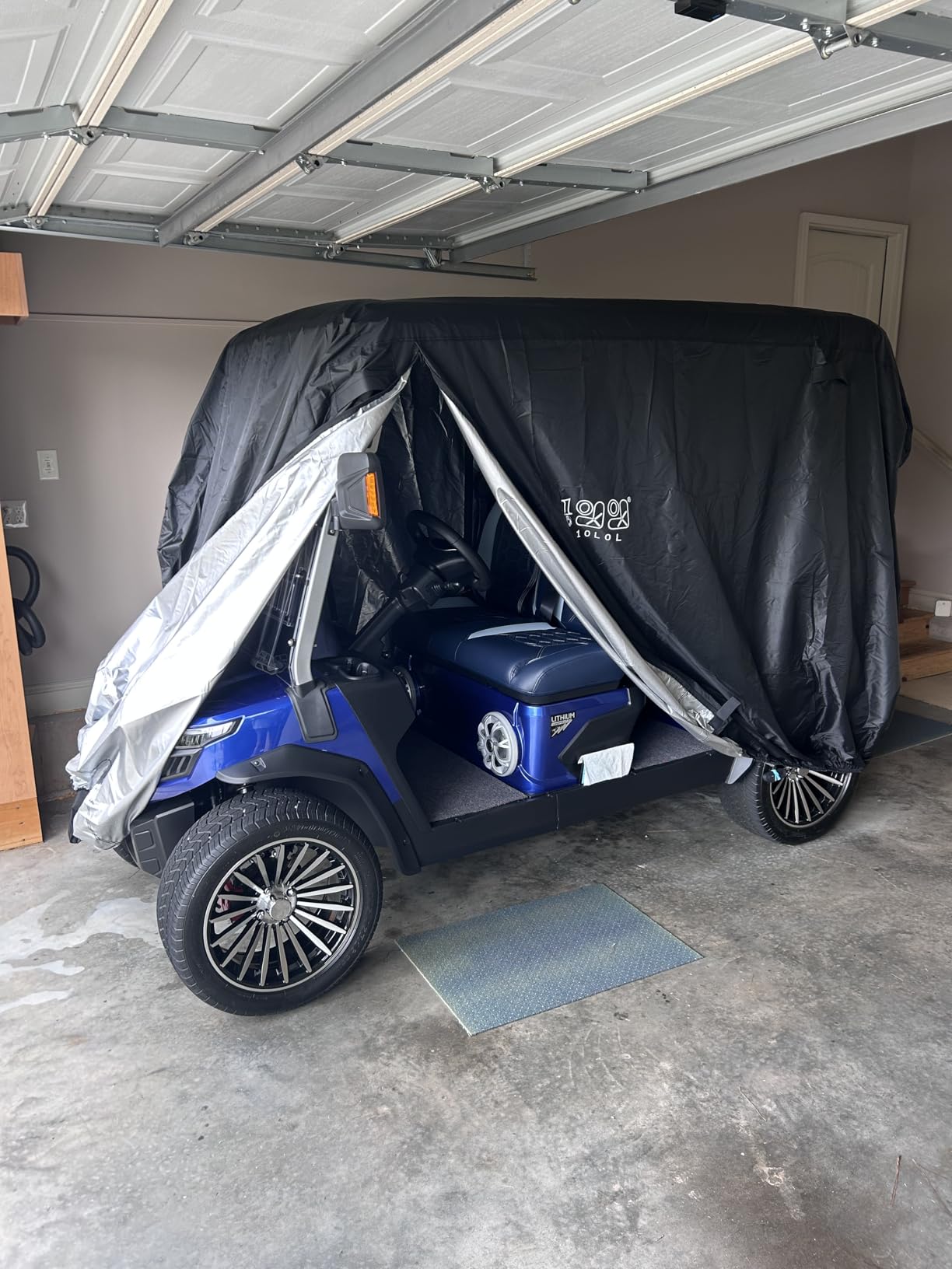 10L0L Golf Cart Cover 2/4/6 Passenger for Yamaha EZGO Club Car Covers | Heavy Duty Oxford Waterproof Cover, All-Weather Protection, UV/Wind Resistant, 3 Zipper Doors, For Daily Storage Black/Silver customer photo 2