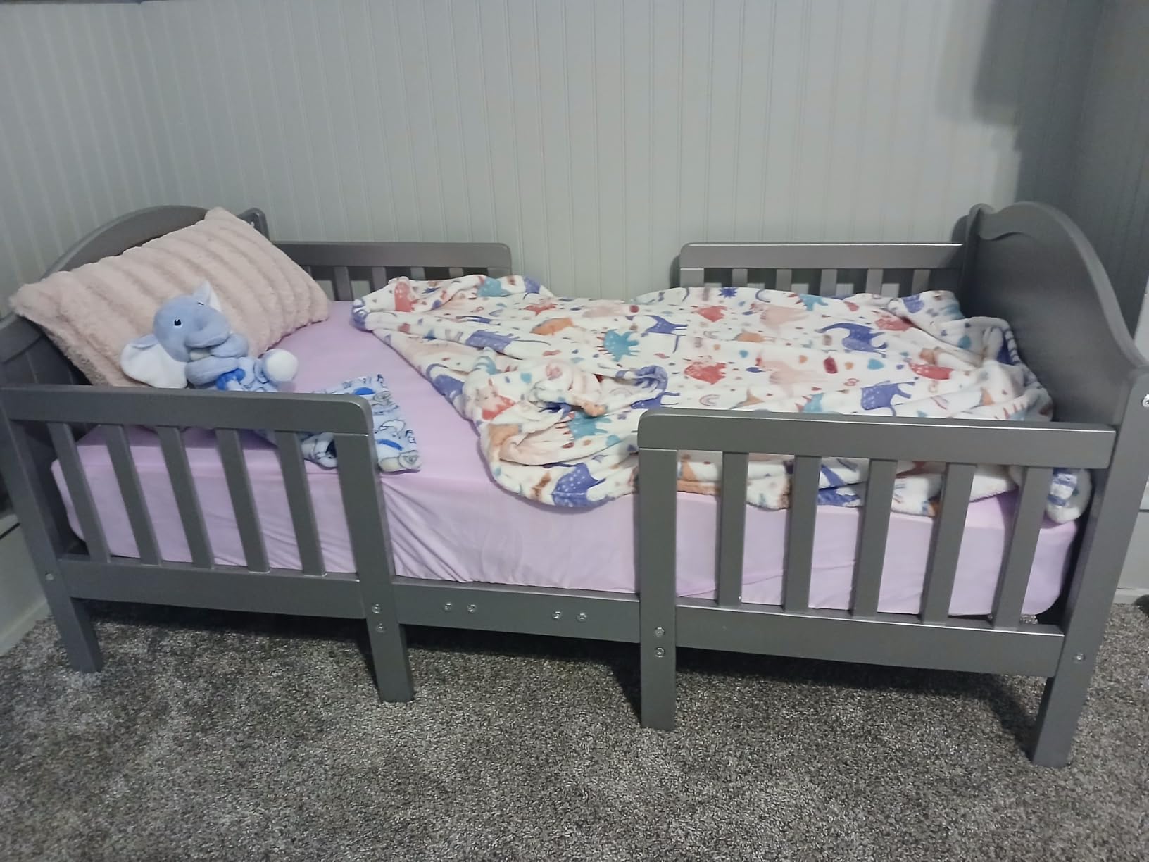 Dream On Me Portland 3-in-1 Convertible Toddler Bed, Converts to 2 Chairs & Table, Low Floor Design with 4 Safety Guard Rails, Baby Safety Alliance & Greenguard Gold Certified - Storm Grey customer photo 1