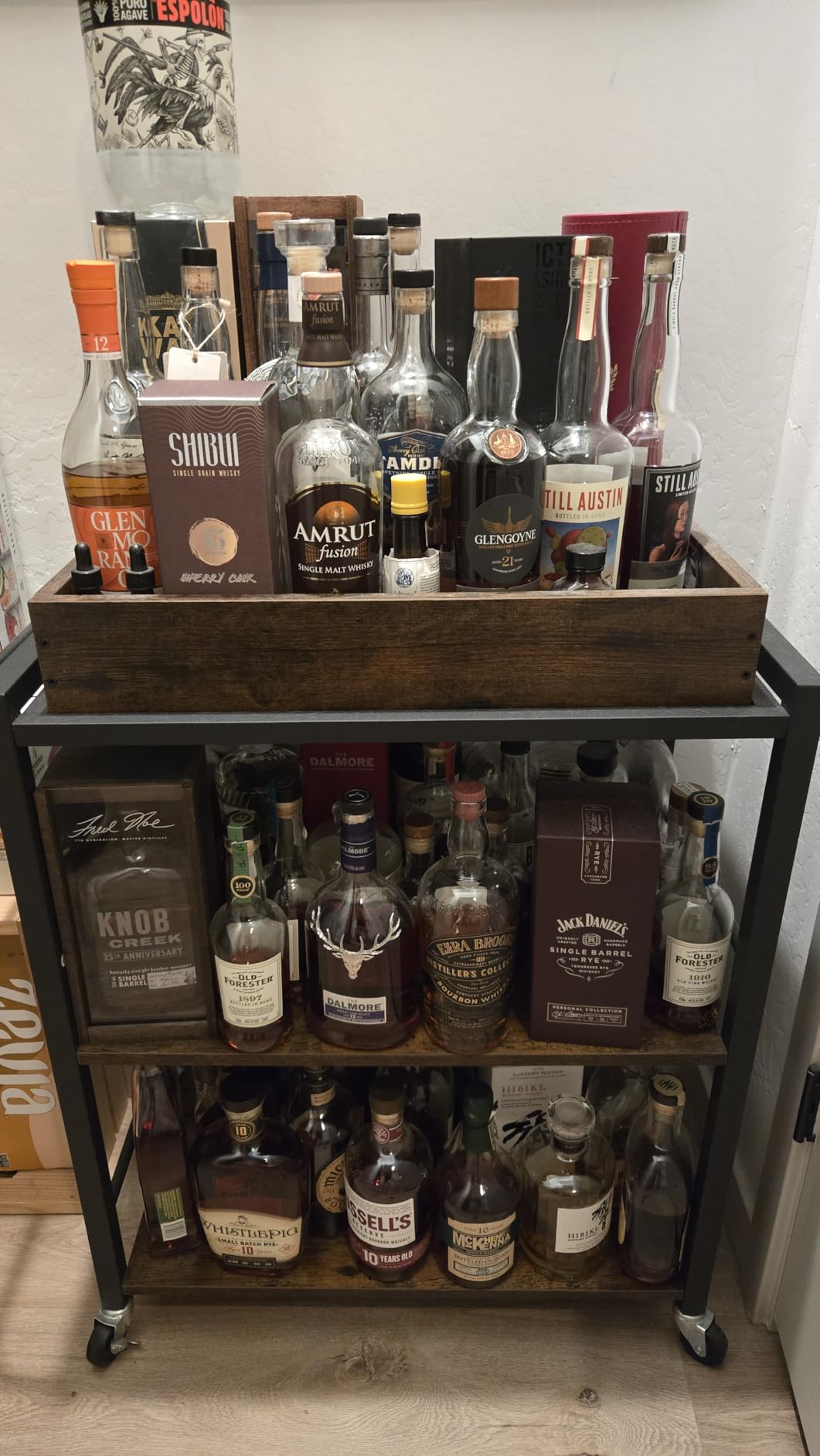 VASAGLE Bar Cart with Wheels, Drink Cart with Wine Rack and Glass Holder | 3-Tier 28.3 Inch Wide Home Bar Serving Carts, Small Mobile Kitchen Shelf with Holders, Rustic Brown and Matte Black, ULRC72X customer photo 2