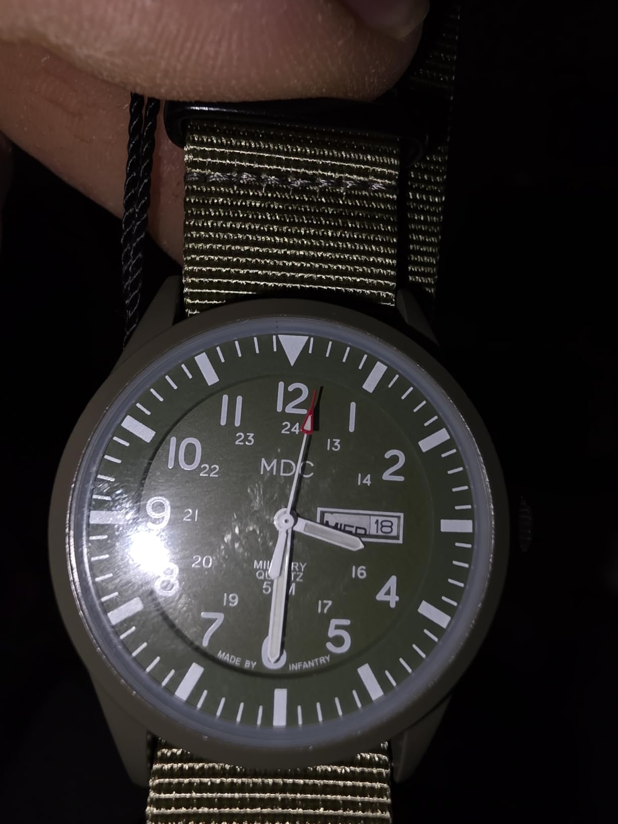 Infantry Mens Military Field Watch, Vietnam Style, 12/24H, Green Nylon Band customer photo 1