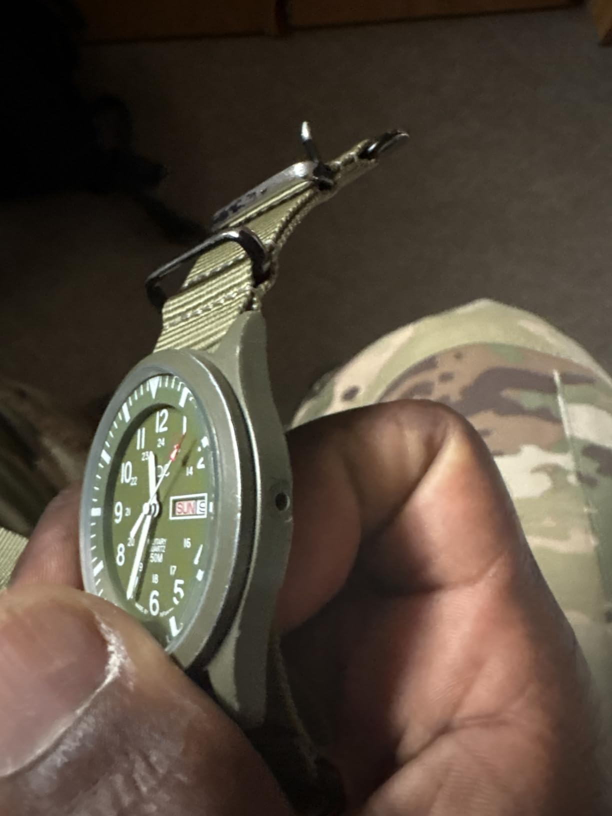 Infantry Mens Military Field Watch, Vietnam Style, 12/24H, Green Nylon Band customer photo 2