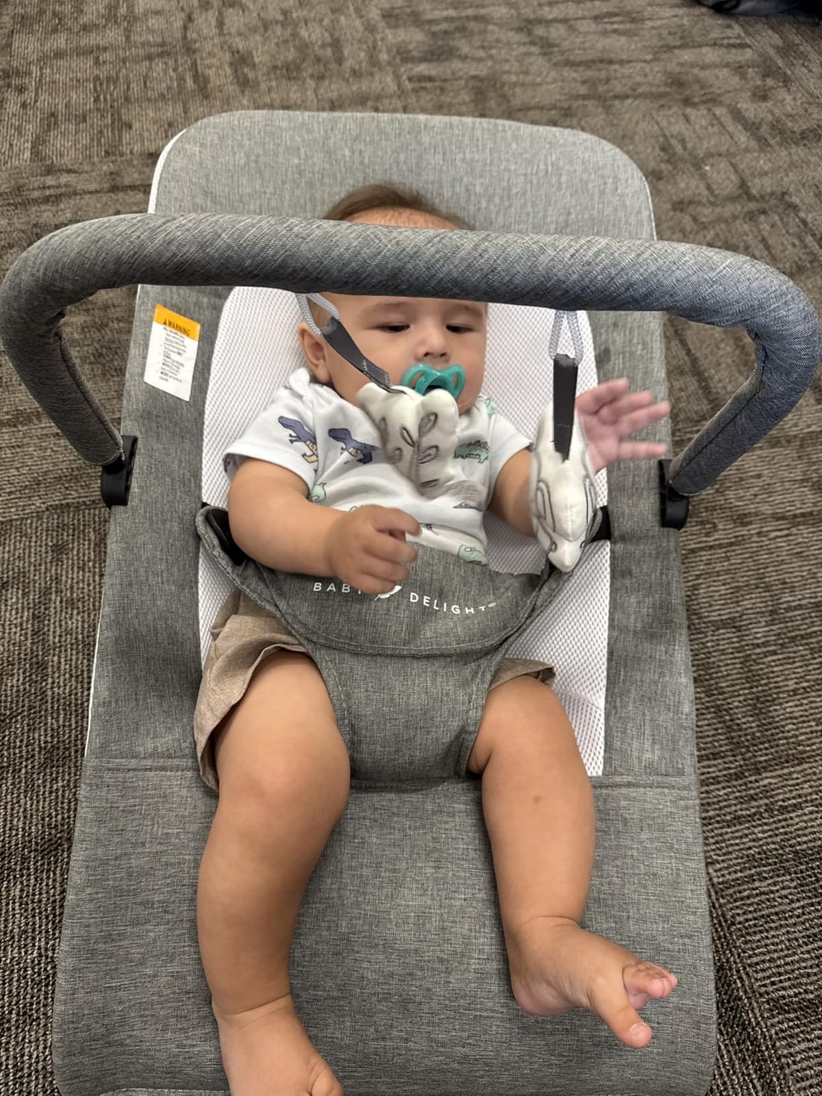 Baby Delight Alpine Deluxe Portable Bouncer | Infant | 0-6 months | Charcoal Tweed | 3-Position Recline, 3-Point Safety Harness, Removable & Washable Cover, Detachable Toy Bar customer photo 1