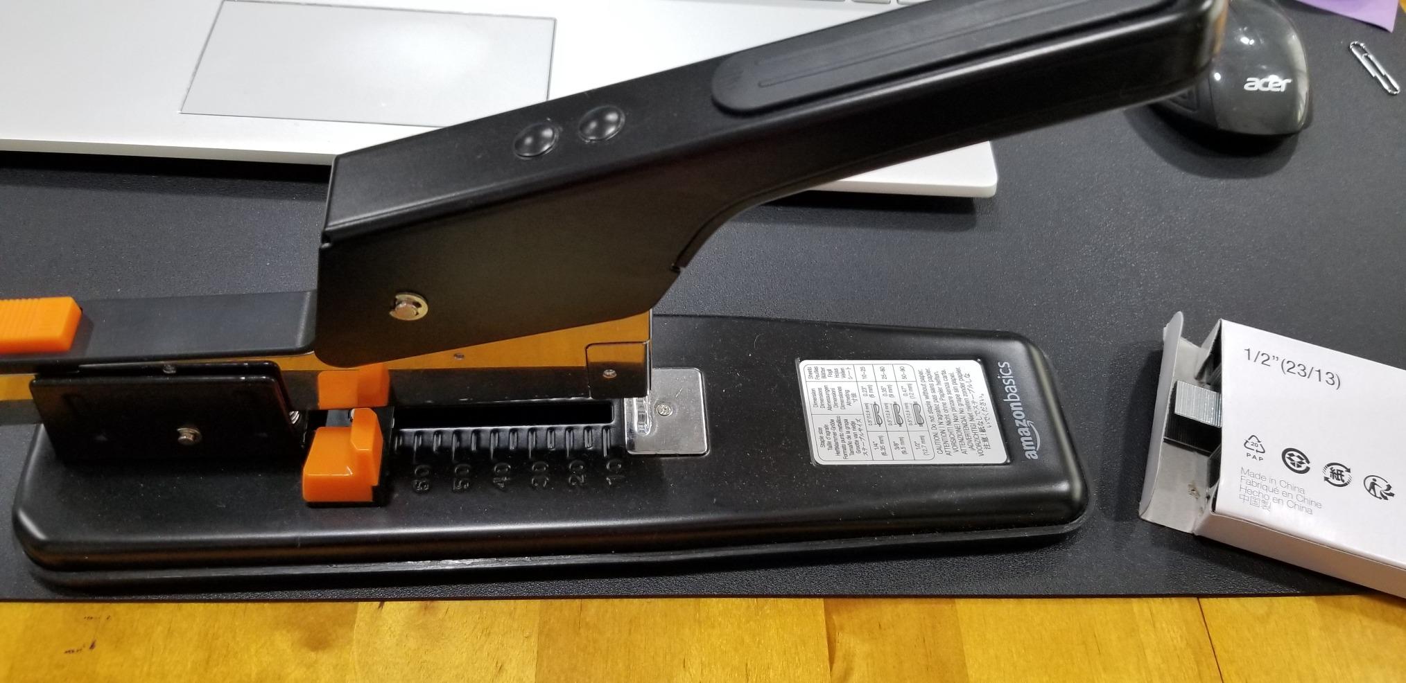 Amazon Basics Heavy-Duty Stapler, 90 Sheets High Capacity, Non-Slip, Large Office Stapler with 1000 Staples, Black customer photo 1