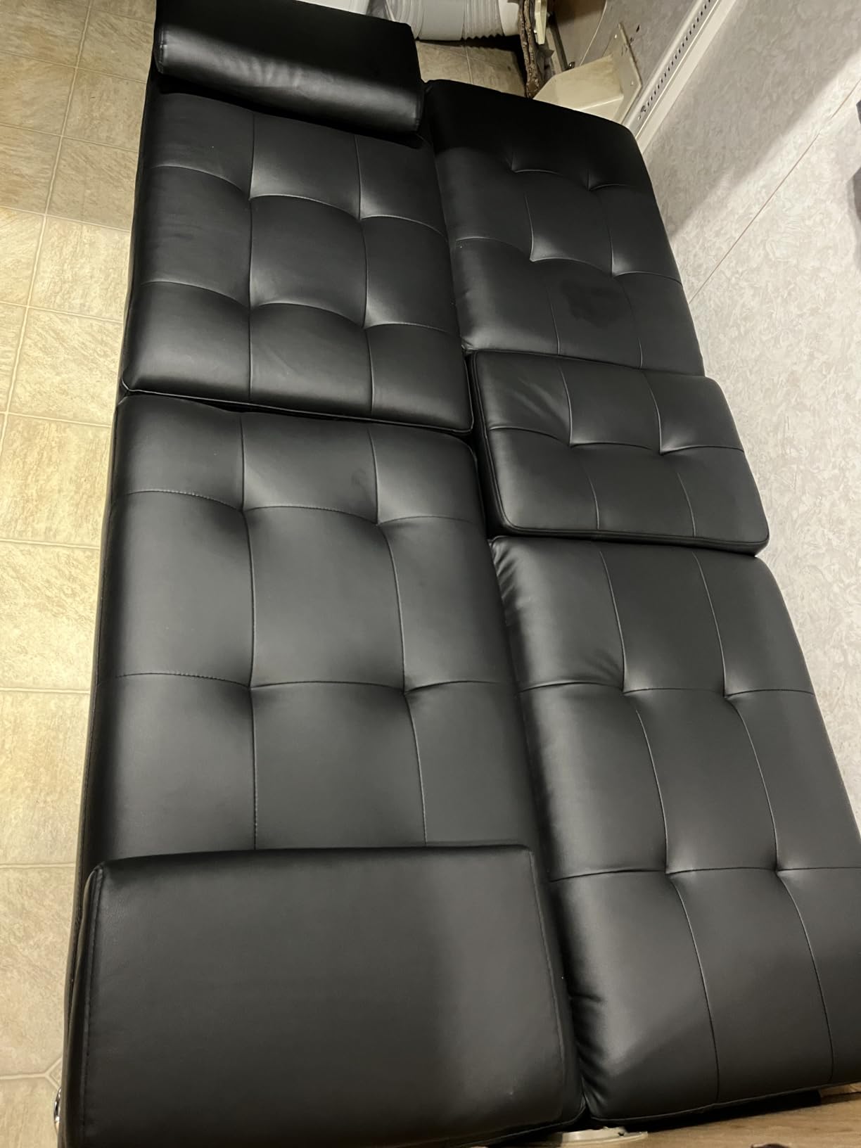 Flamaker Futon Sofa Bed, Black Faux Leather Convertible Loveseat Couch, Modern Adjustable Folding Futon Set with 2 Cup Holders & Removable Armrests, Recliner Lounge for Living Room & Apartment customer photo 2