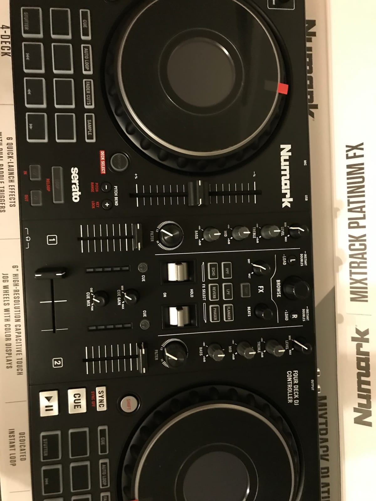 Numark Mixtrack Platinum FX DJ Controller | 4-Decks, 3-Band EQ DJ Mixer, Jog Wheel Displays, 16 Pads, 2 Effects Paddles, Audio Interface, Serato DJ Lite customer photo 1