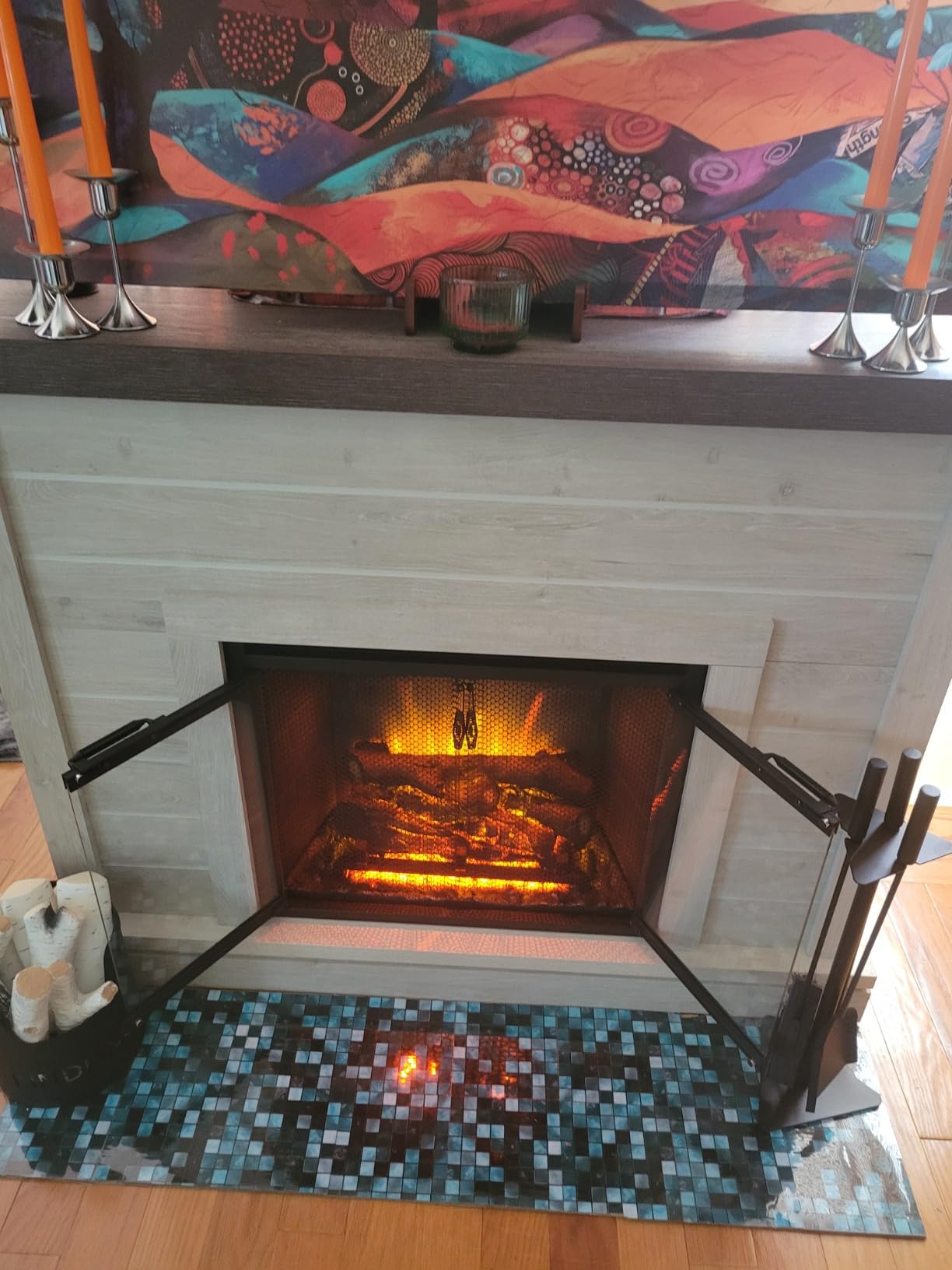 PuraFlame Klaus Electric Fireplace Insert with Fire Crackling Sound, Glass Door and Mesh Screen, 750/1500W, Black, 33 1/16 Inches Wide, 25 9/16 Inches High customer photo 2