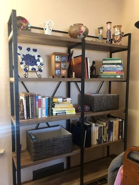 FATORRI Bookshelf, 5 Tier Industrial, 51 Inch Wide 69 Inch Tall Etagere Bookcase, Rustic Wood and Metal Book Shelf with Large Open Shelving Unit for Home Office Living Room (Rustic Oak) customer photo 1